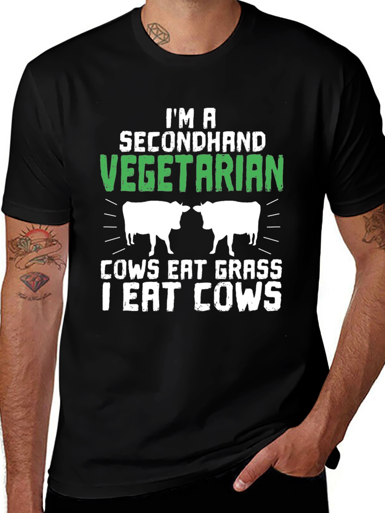 Black Secondhand Vegetarian Funny Graphic T-Shirt main image