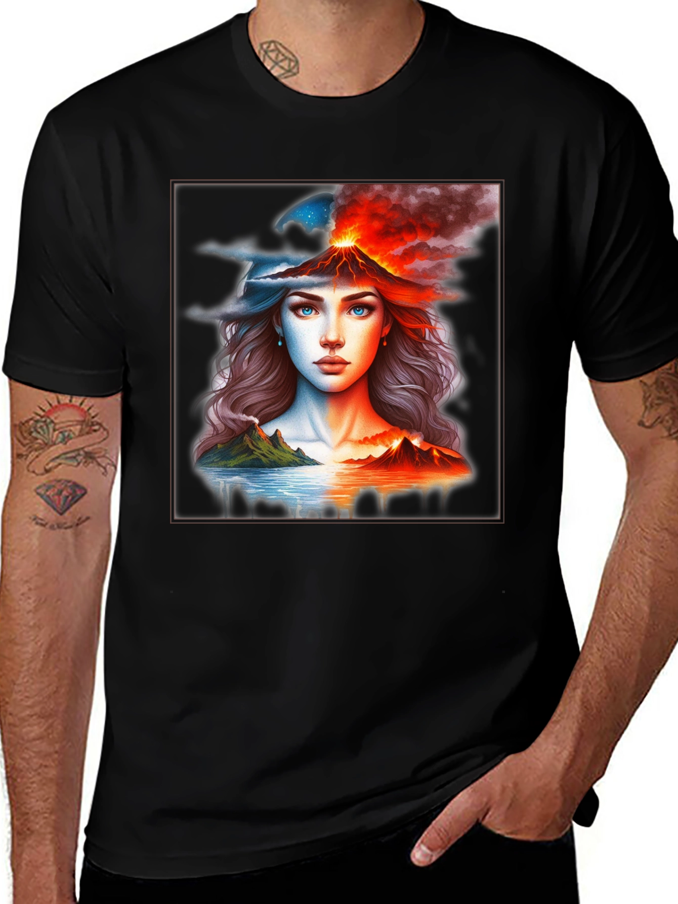 Variant 11 of Volcano Woman Graphic T-Shirt - Black Tee