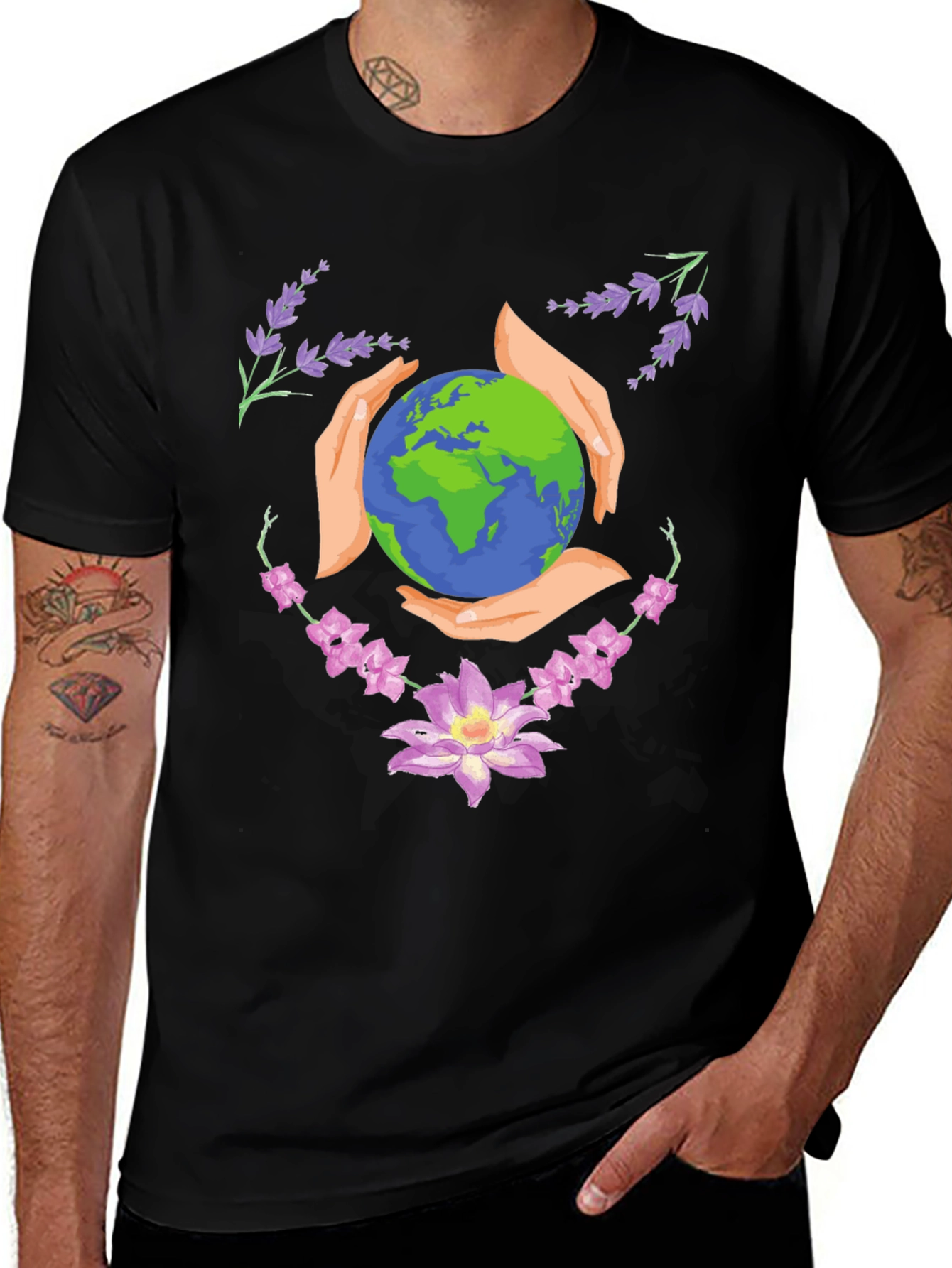Earth Hands Floral Black T-Shirt