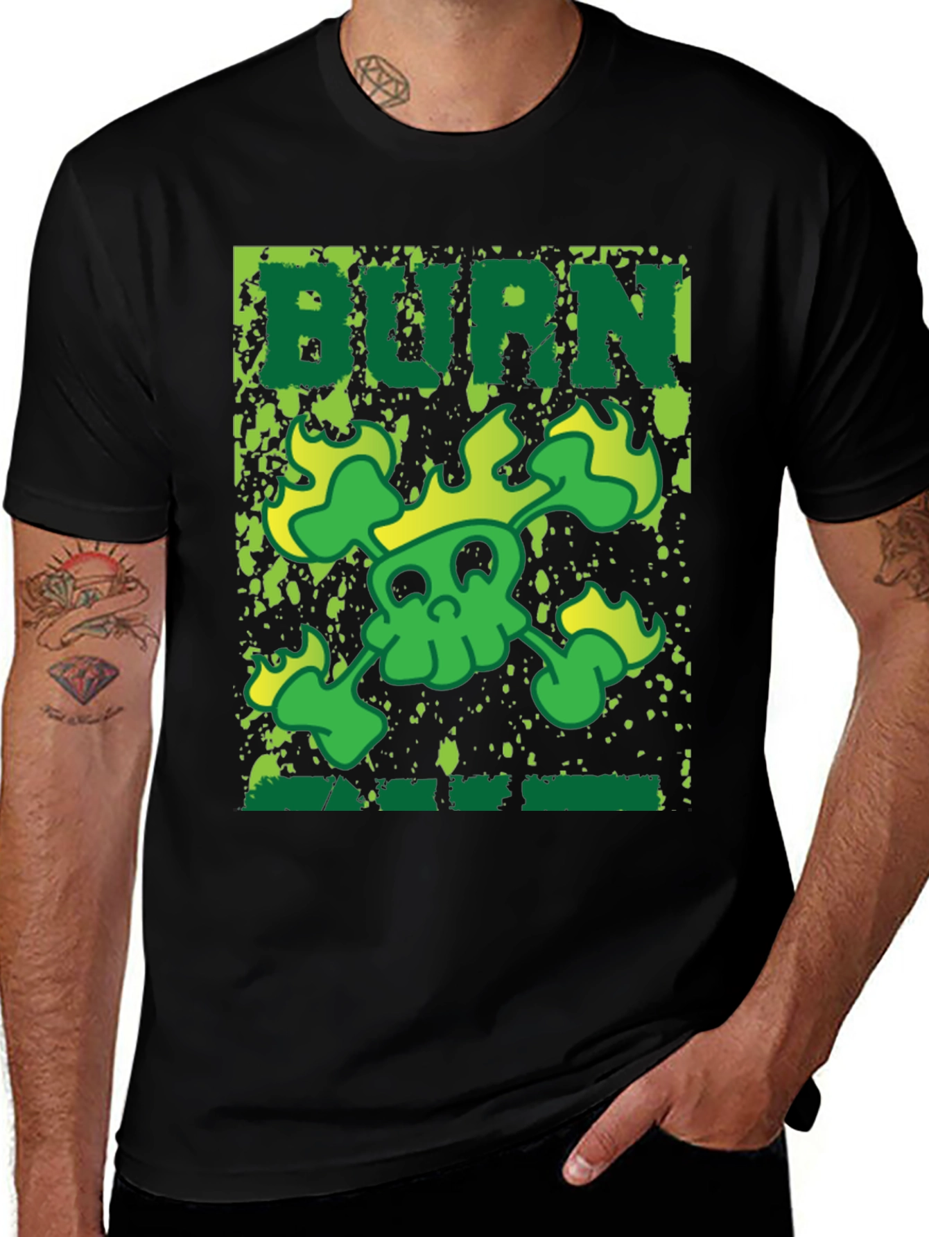 Variant 26 of Burn Skull Graphic T-Shirt - Men's Black Tee