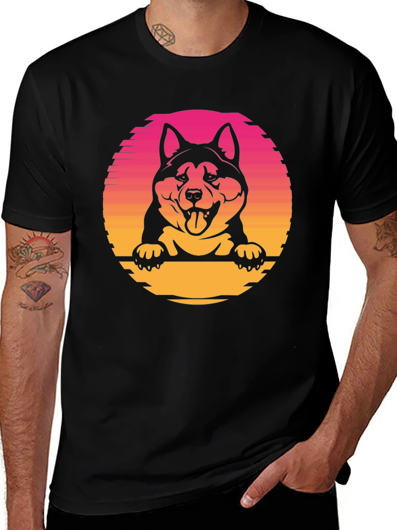 Variant 8 of Sunset Dog Graphic Tee - Men's Black T-Shirt