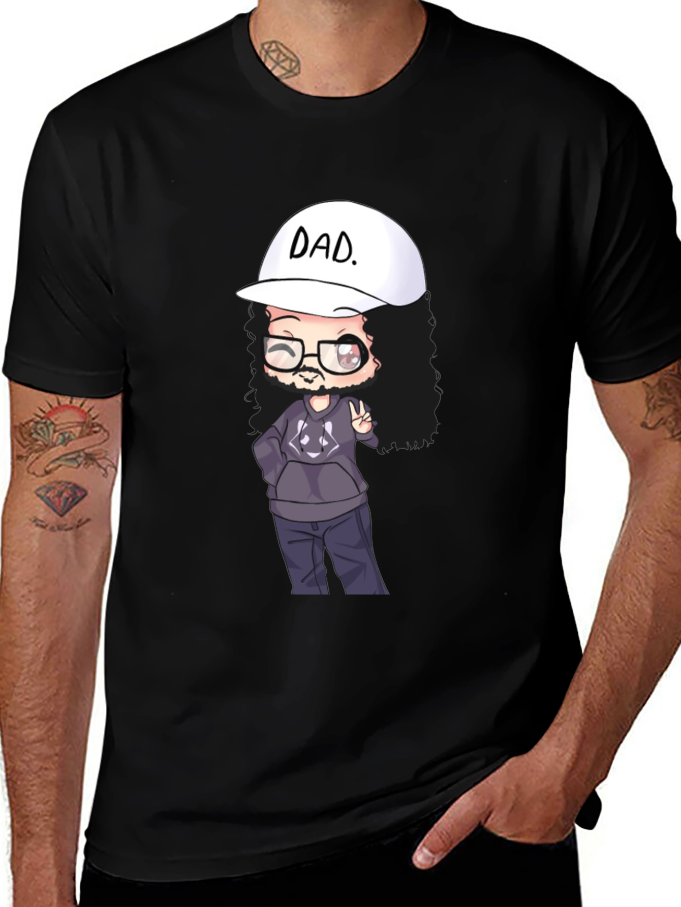 Variant 11 of Dad Cartoon Graphic Tee - Black Cotton T-Shirt