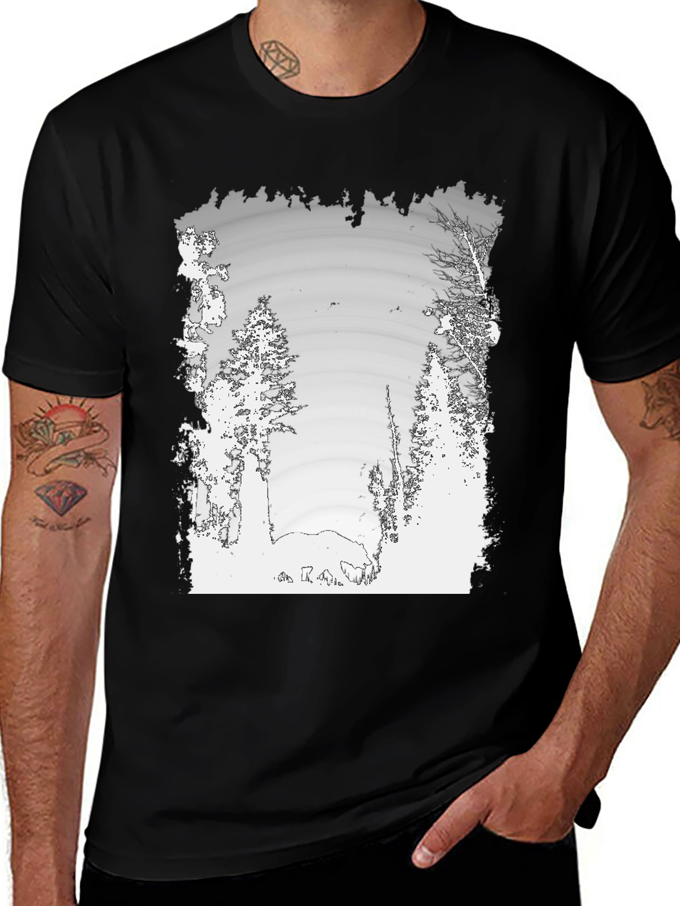 Nature Scene Graphic Print Black Tee