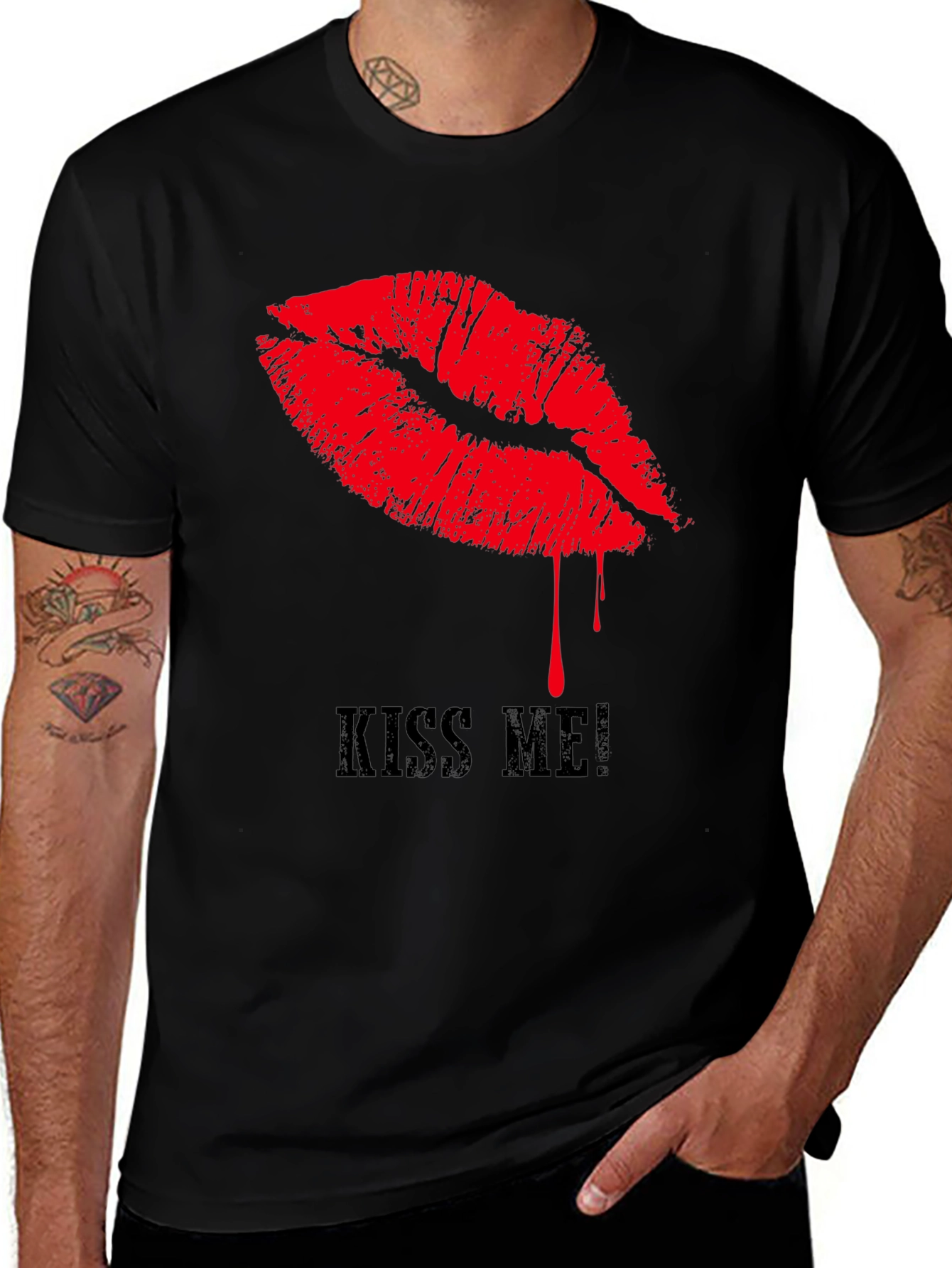 Variant 2 of Kiss Me Graphic Tee - Bold Red Lips Design
