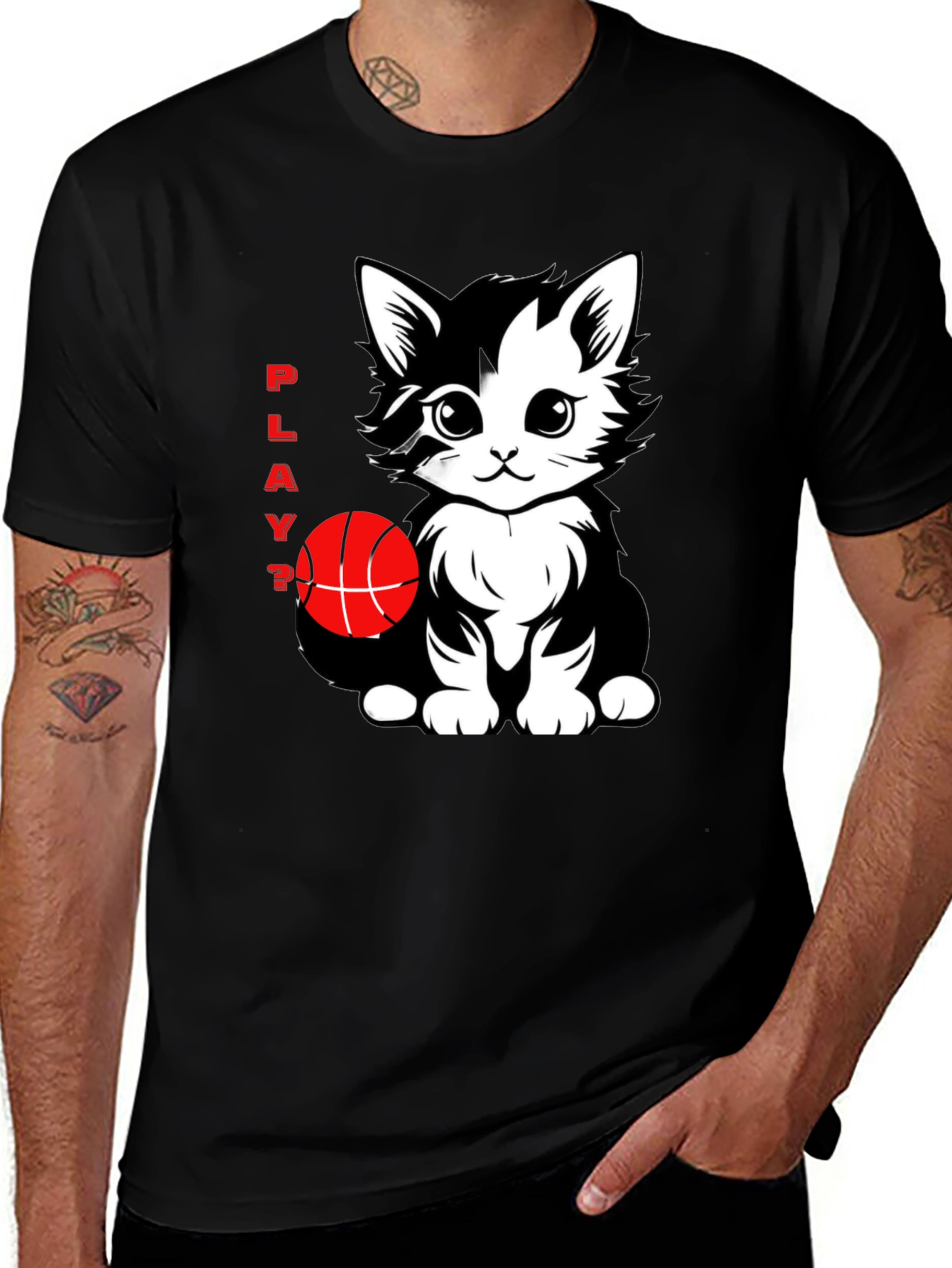 Variant 13 of Playful Cat Basketball Graphic T-Shirt - Black