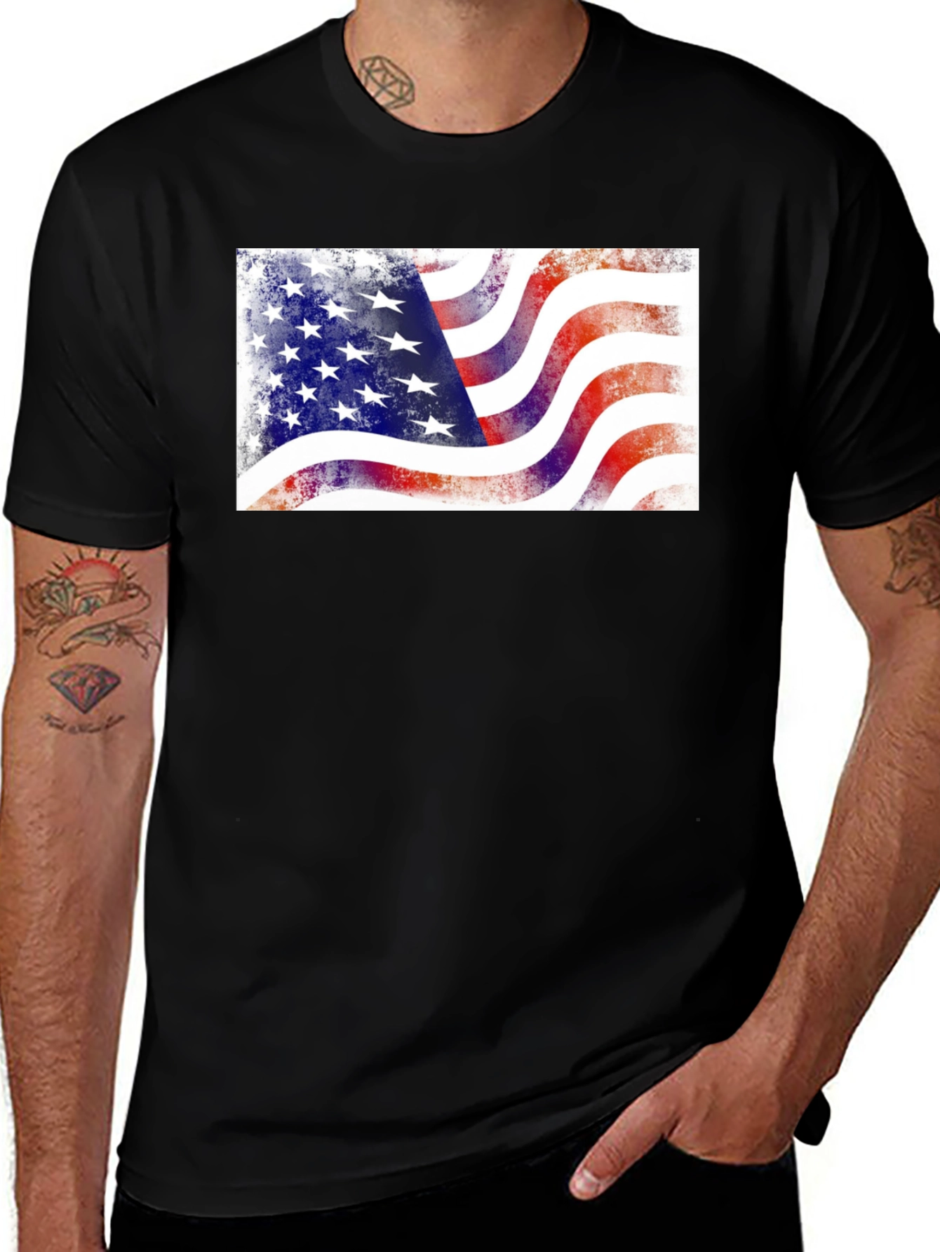 Variant 18 of Wavy American Flag Graphic Tee - Patriotic Black T-Shirt