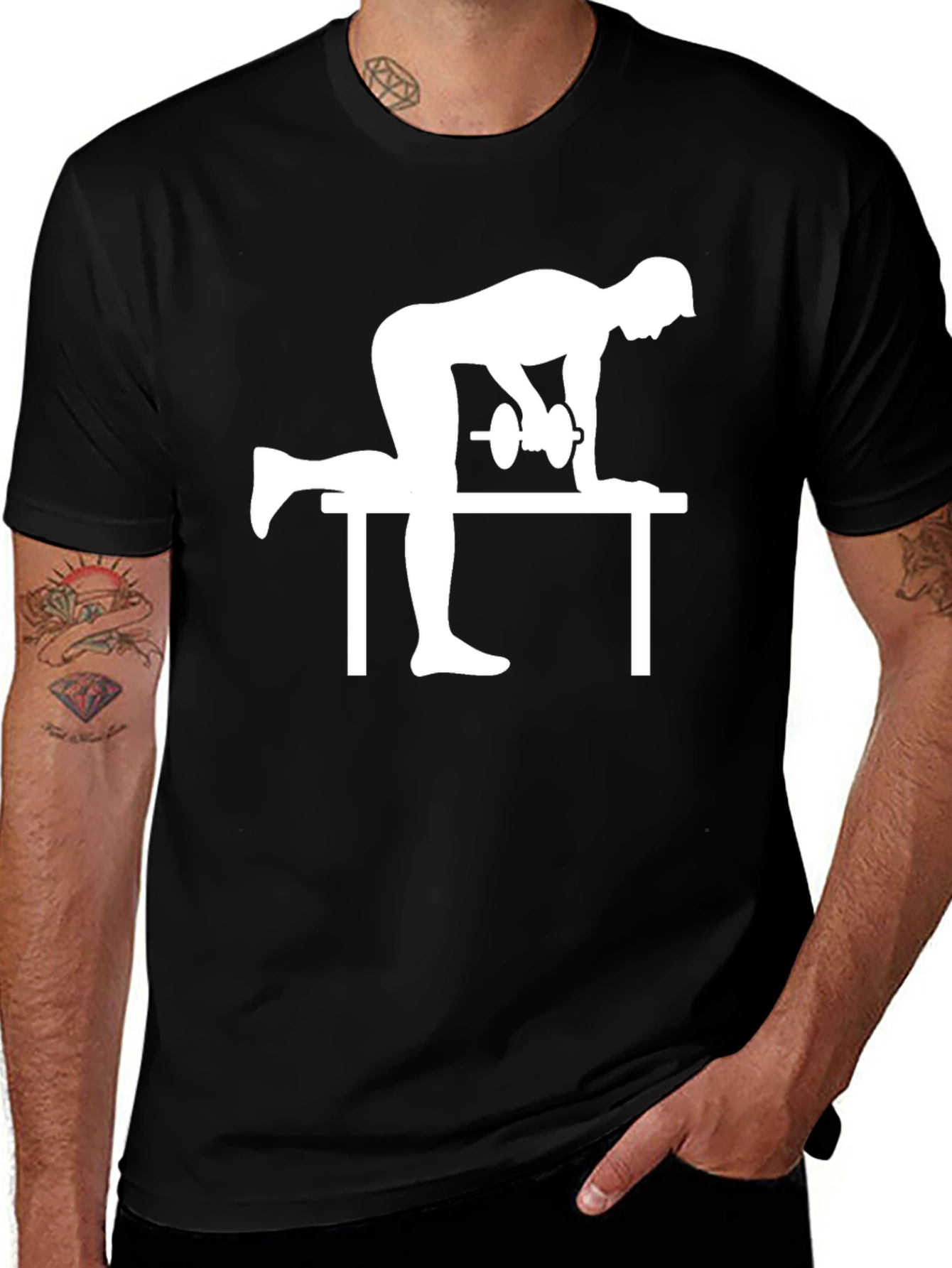 Workout Silhouette Graphic Tee - Black Cotton T-Shirt