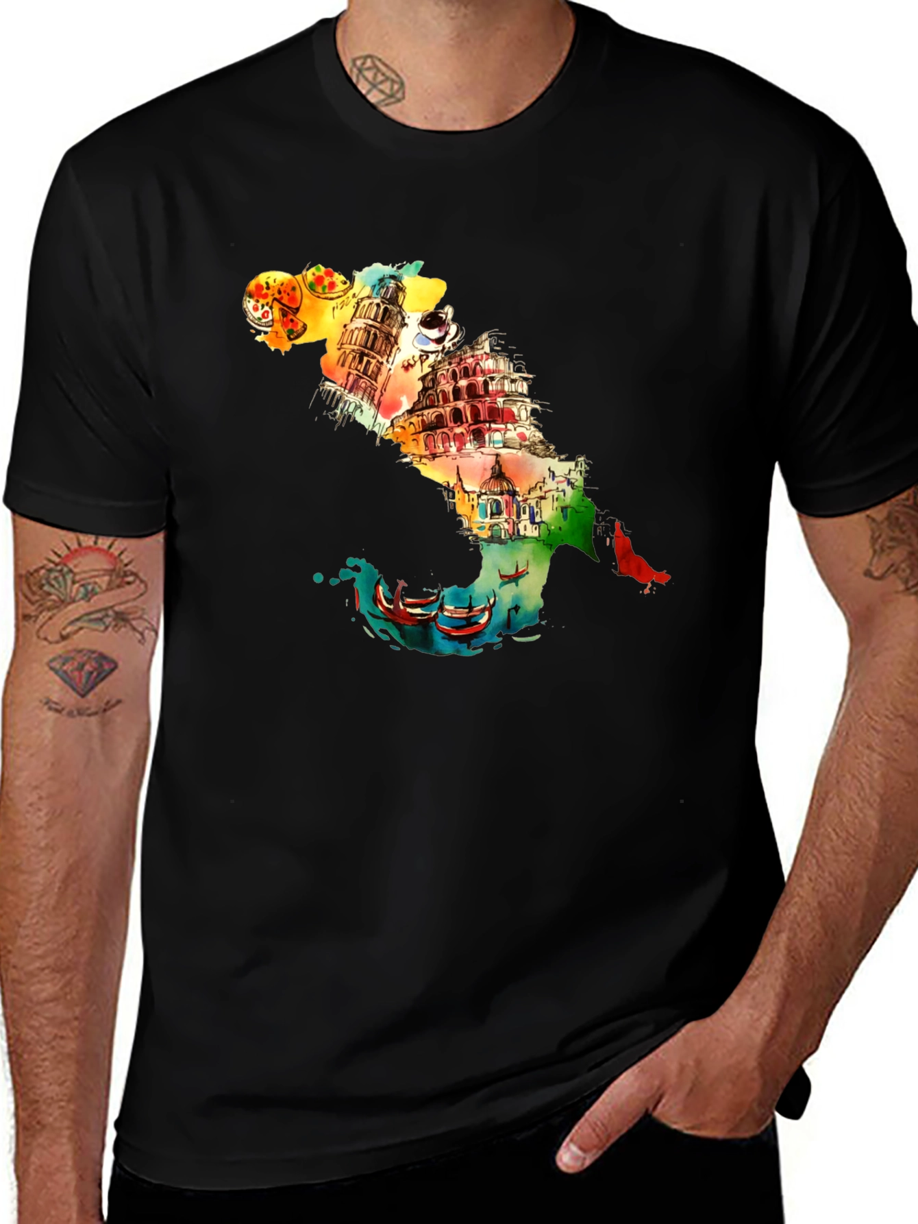 Italy Landmark Graphic Black T-Shirt