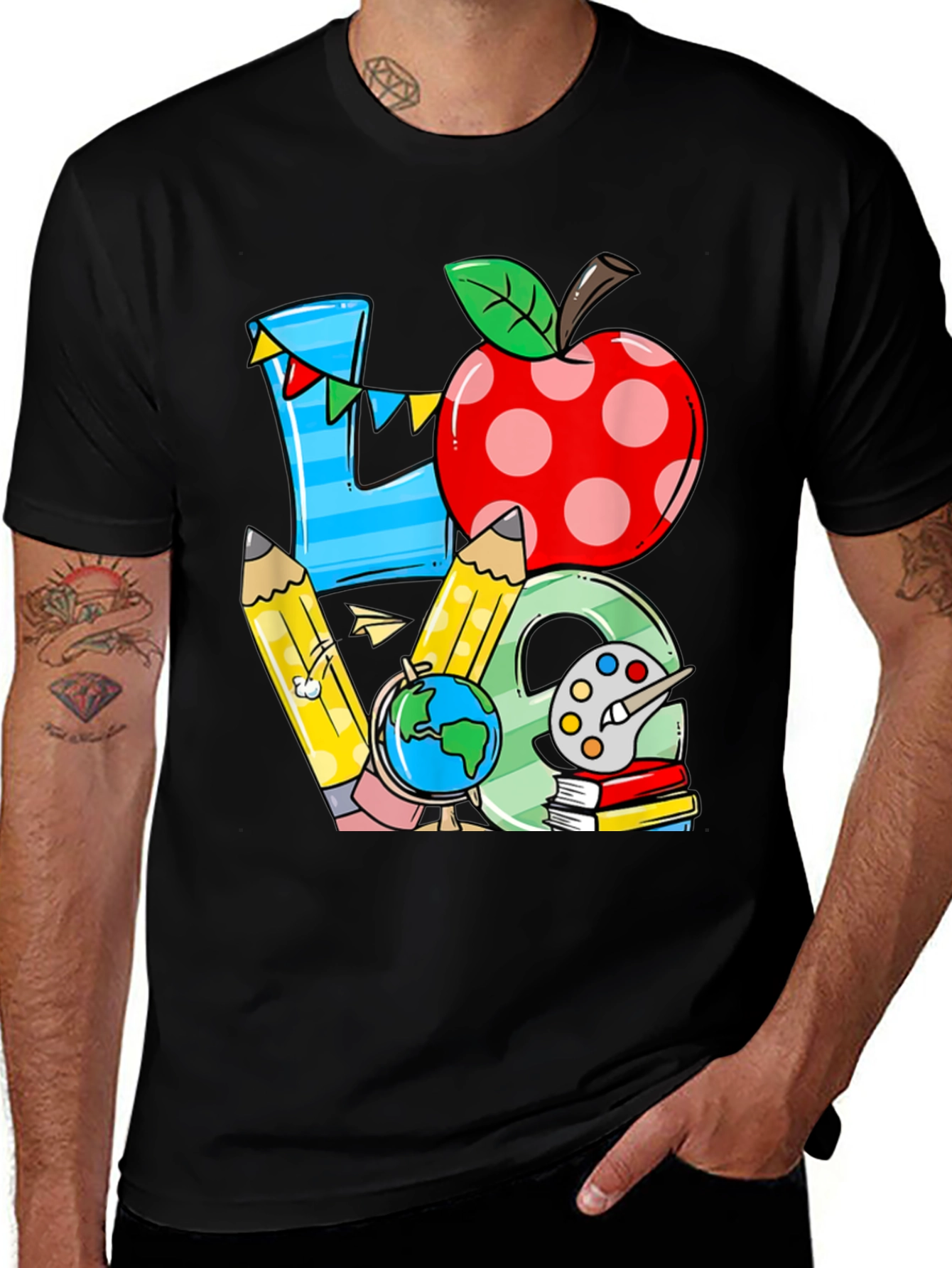 Variant 24 of Teacher Love T-Shirt - Apple, Globe, Art, & Books