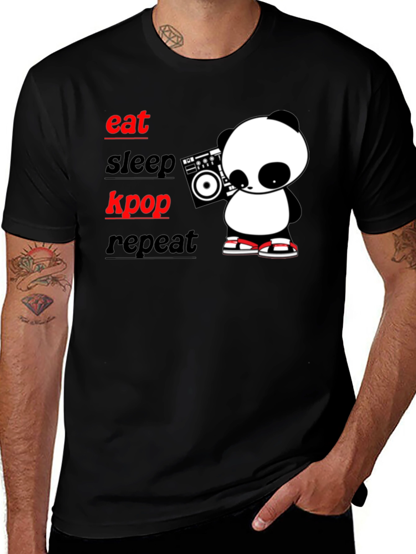 Eat Sleep Kpop Repeat Panda Graphic T-Shirt