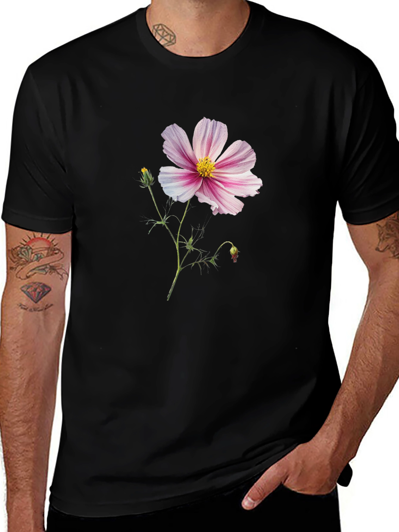 Variant 30 of Floral Print Black T-Shirt
