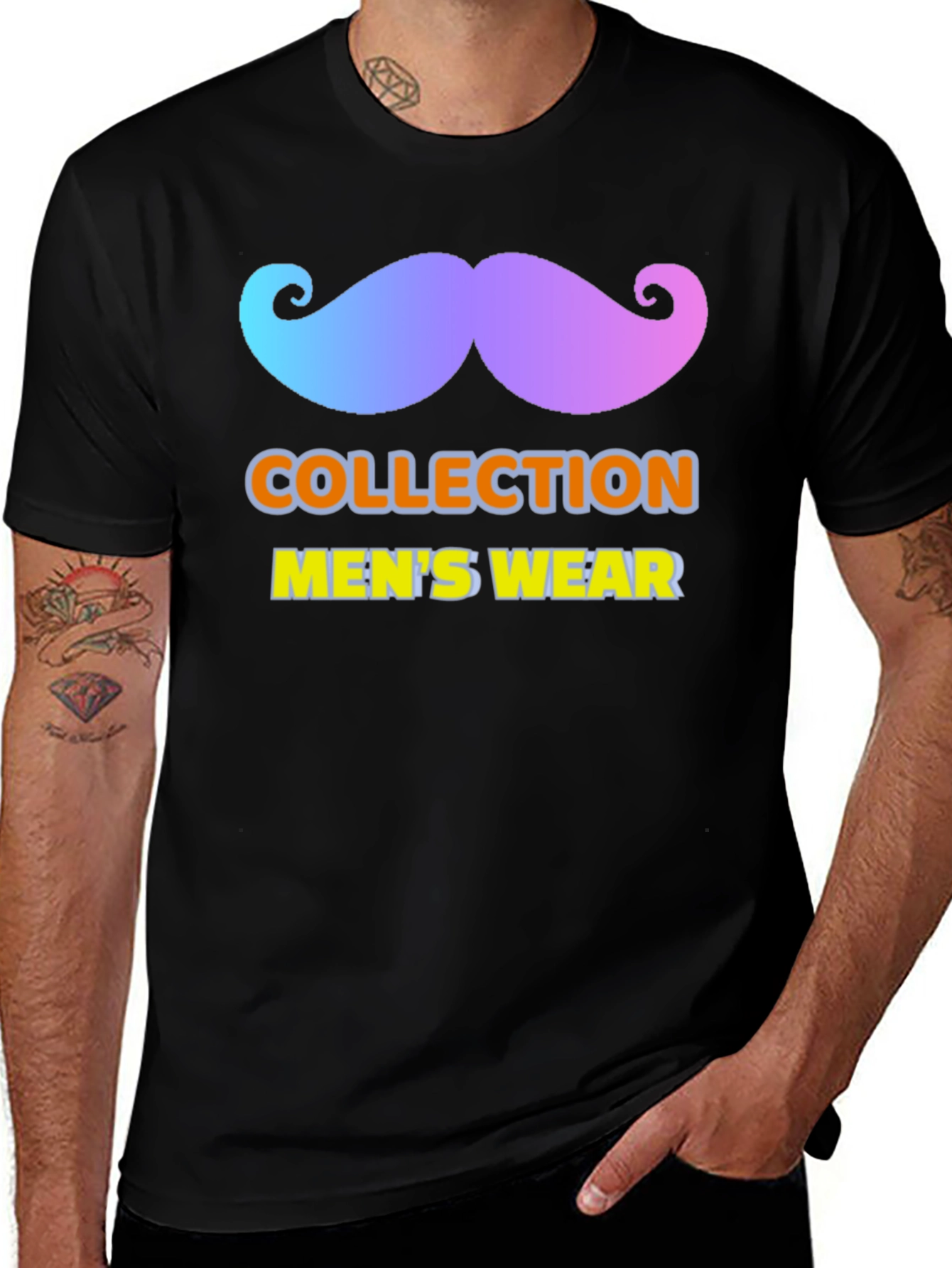 Variant 30 of Men's Black T-Shirt with Mustache Graphic