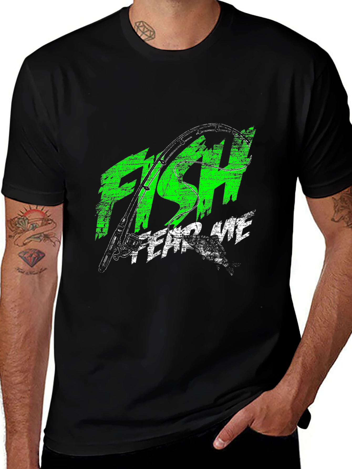 Variant 24 of Men's Black "Fish Fear Me" Graphic Tee