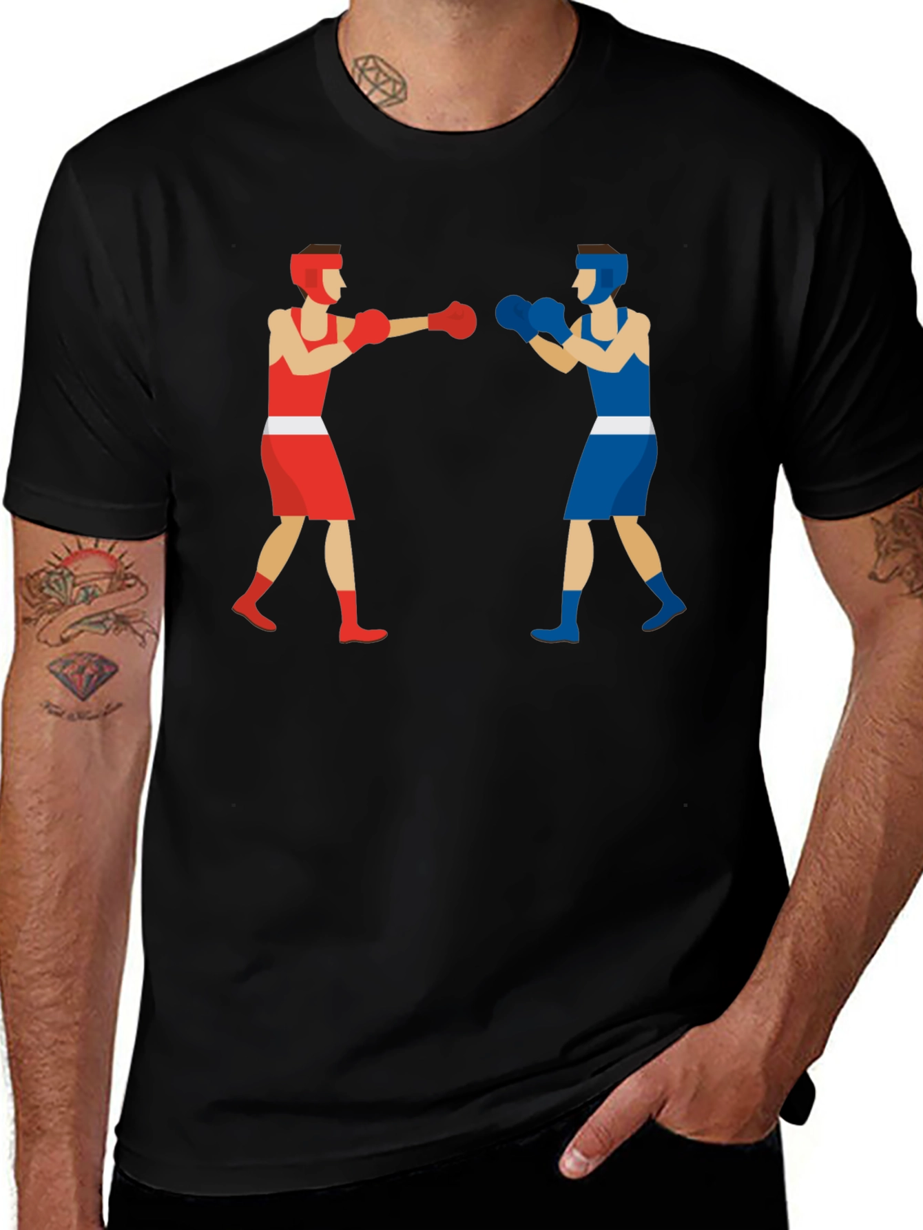 Variant 11 of Boxing Match Graphic Tee - Black Cotton