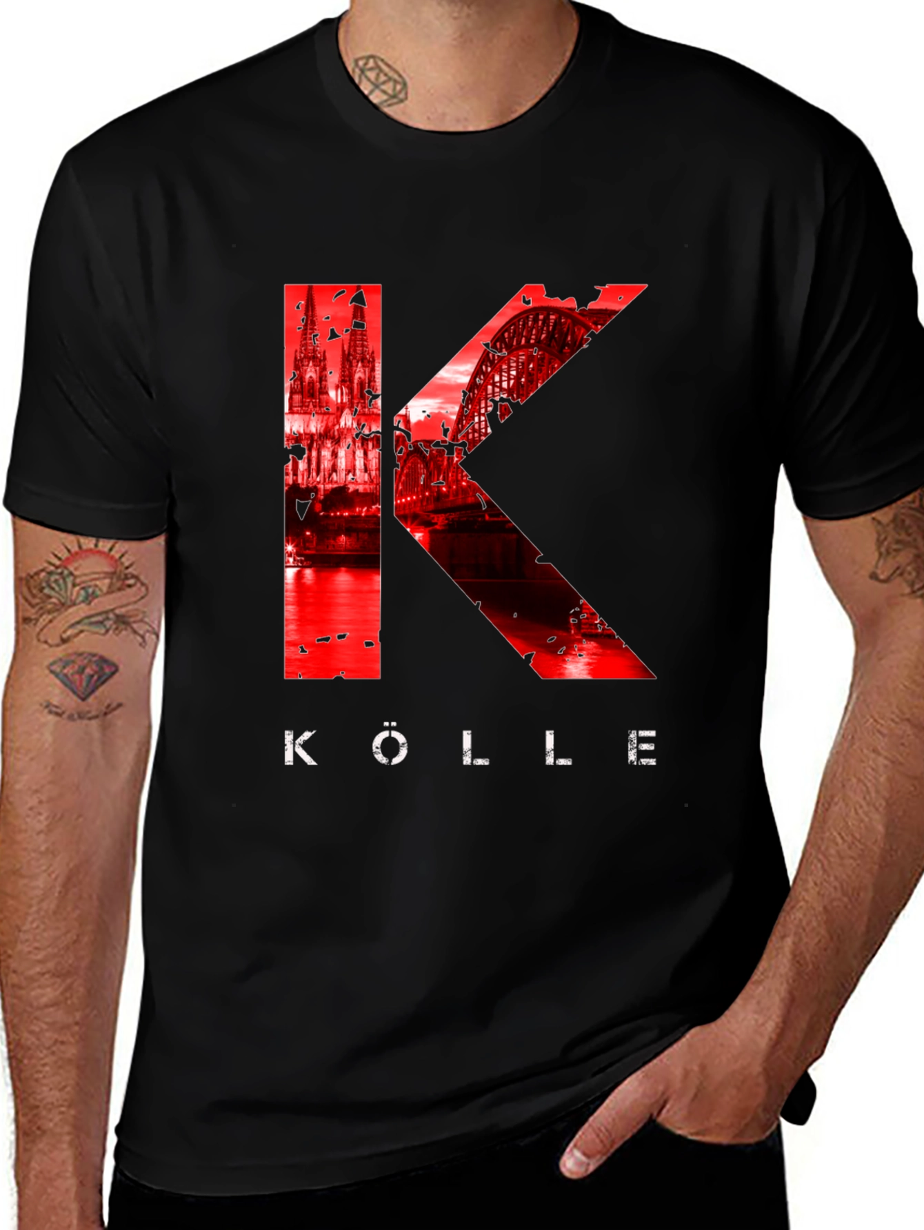 Köln T-Shirt - Red Cathedral & Bridge Graphic Tee