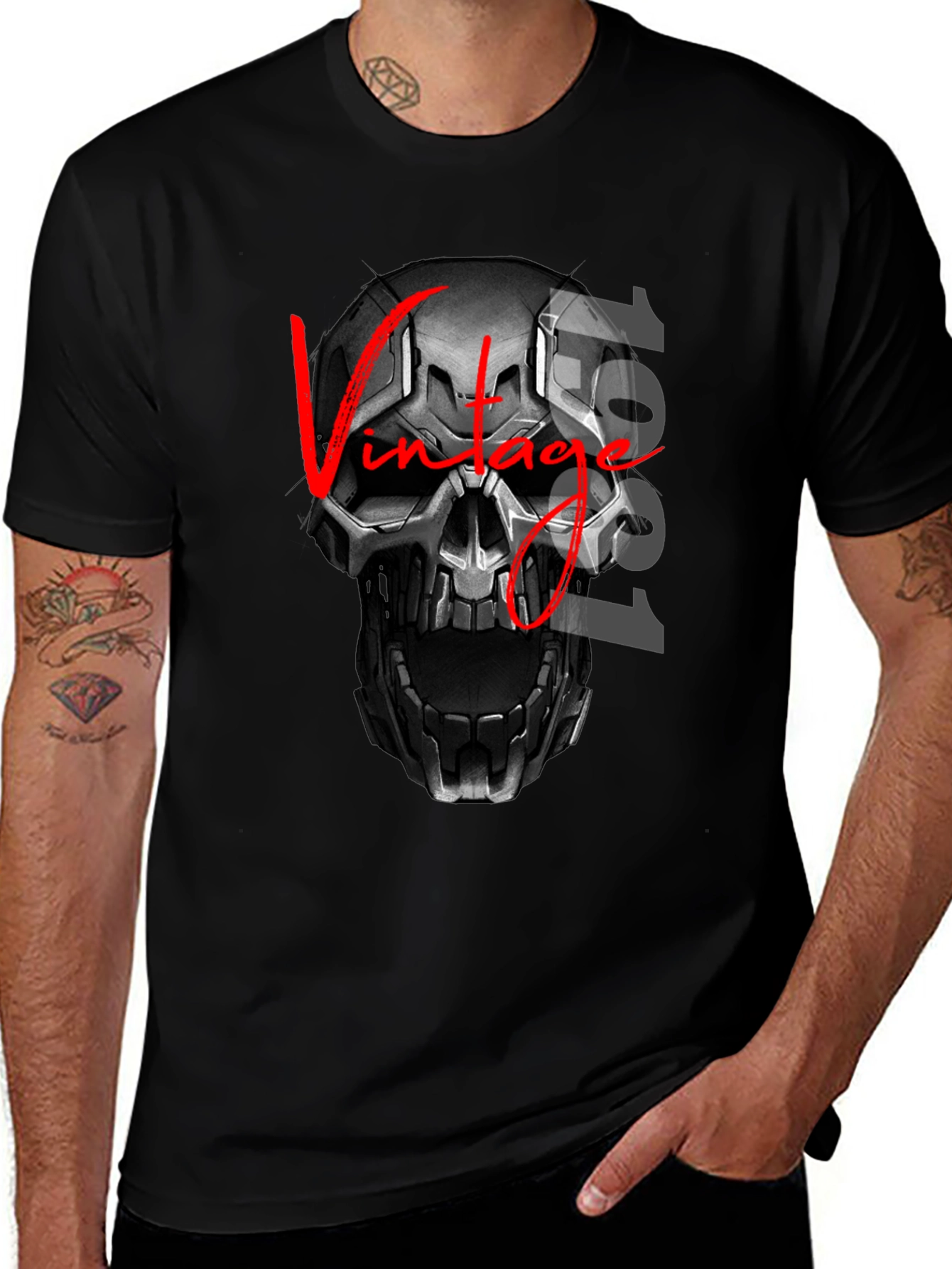 Variant 18 of Vintage 1981 Skull Graphic Black T-Shirt