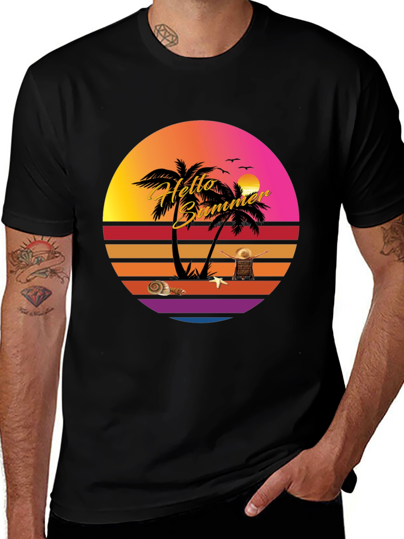 Hello Summer Sunset T-Shirt - Tropical Vibes