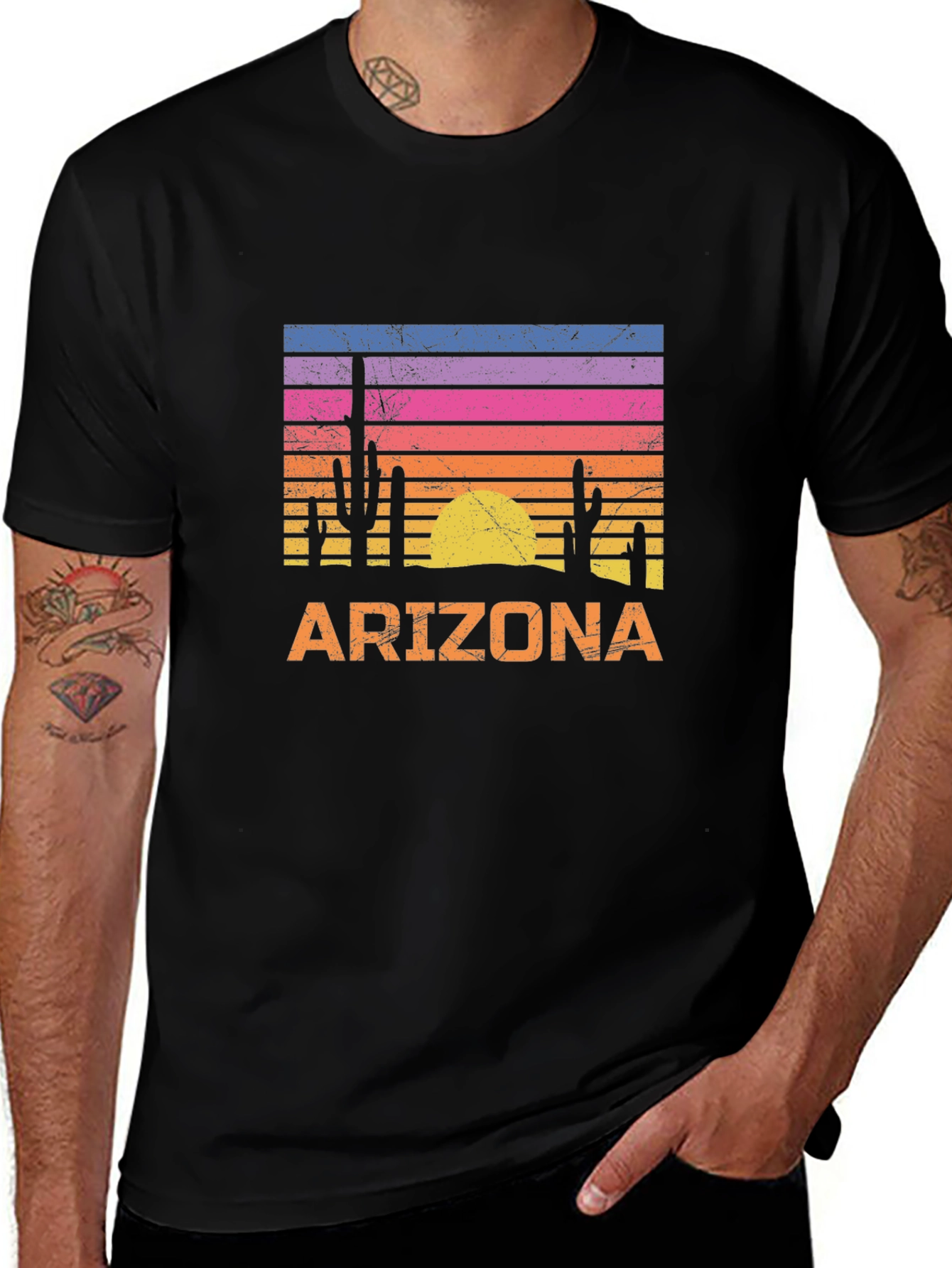 Variant 10 of Arizona Desert Sunset Graphic Tee - Black Casual T-Shirt