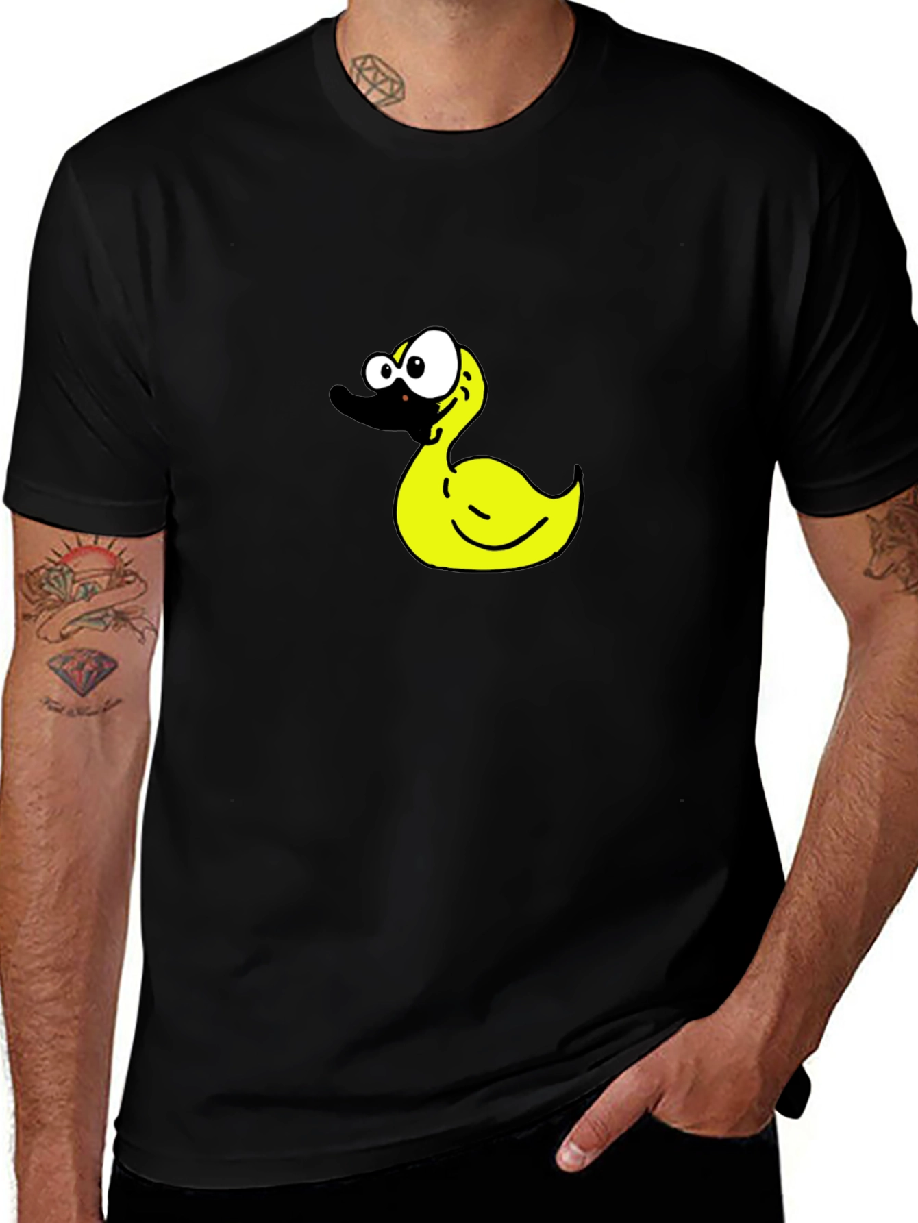 Variant 25 of Black T-Shirt with Cartoon Duck Graphic
