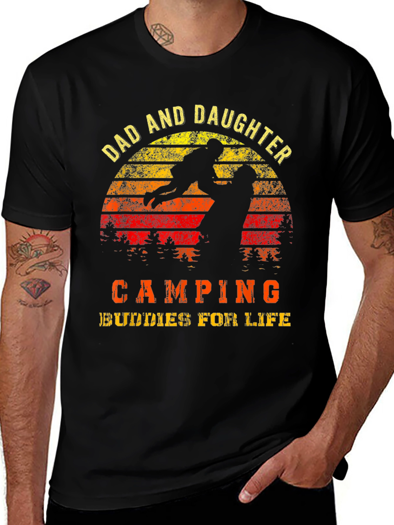 Variant 12 of Dad and Daughter Camping Buddies Black T-Shirt