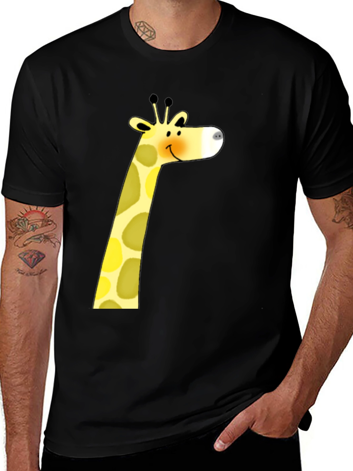 Variant 8 of Cute Giraffe Graphic Print Black T-Shirt