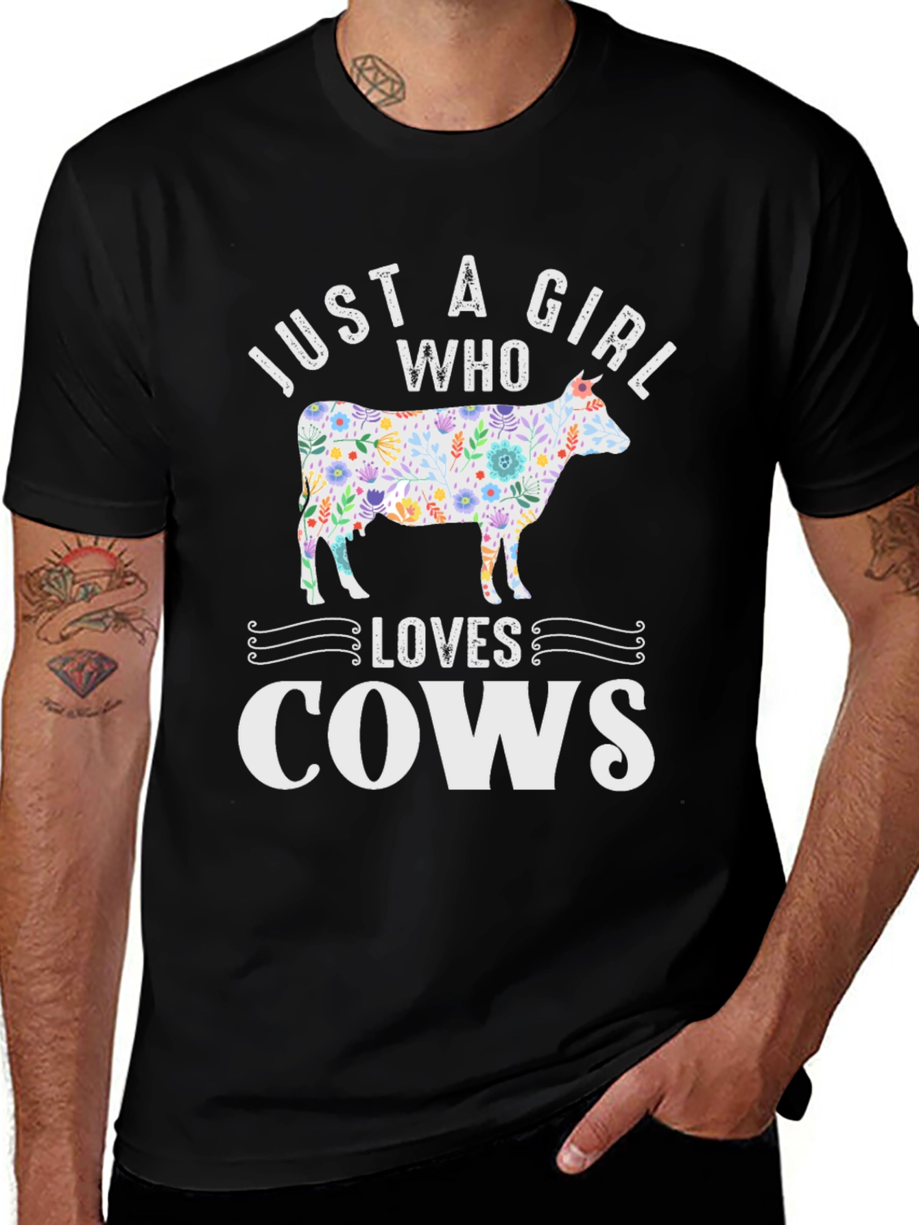 Black Floral Cow Lover T-Shirt: Just a Girl Who Loves Cows main image