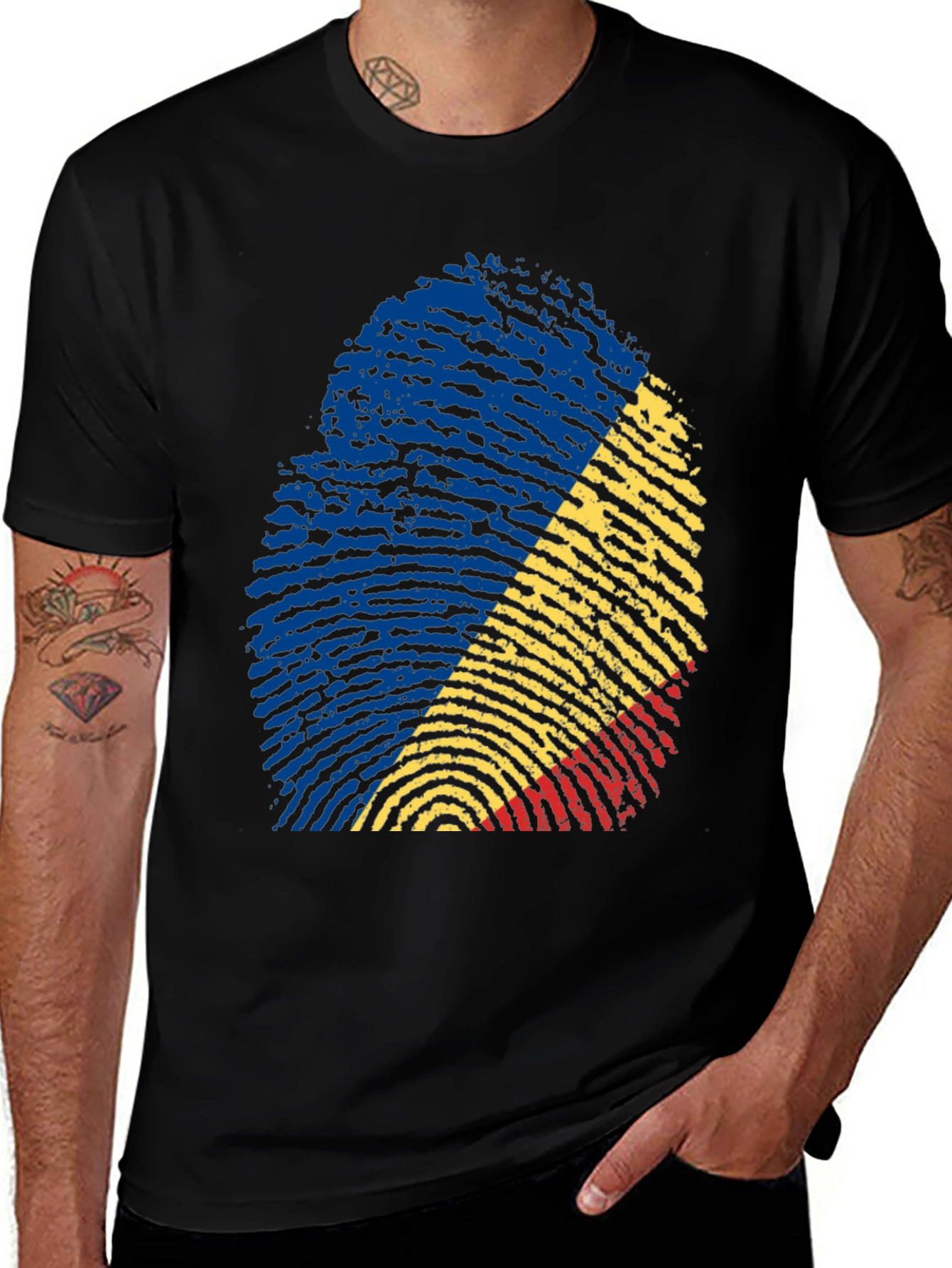 Romania Flag Fingerprint T-Shirt