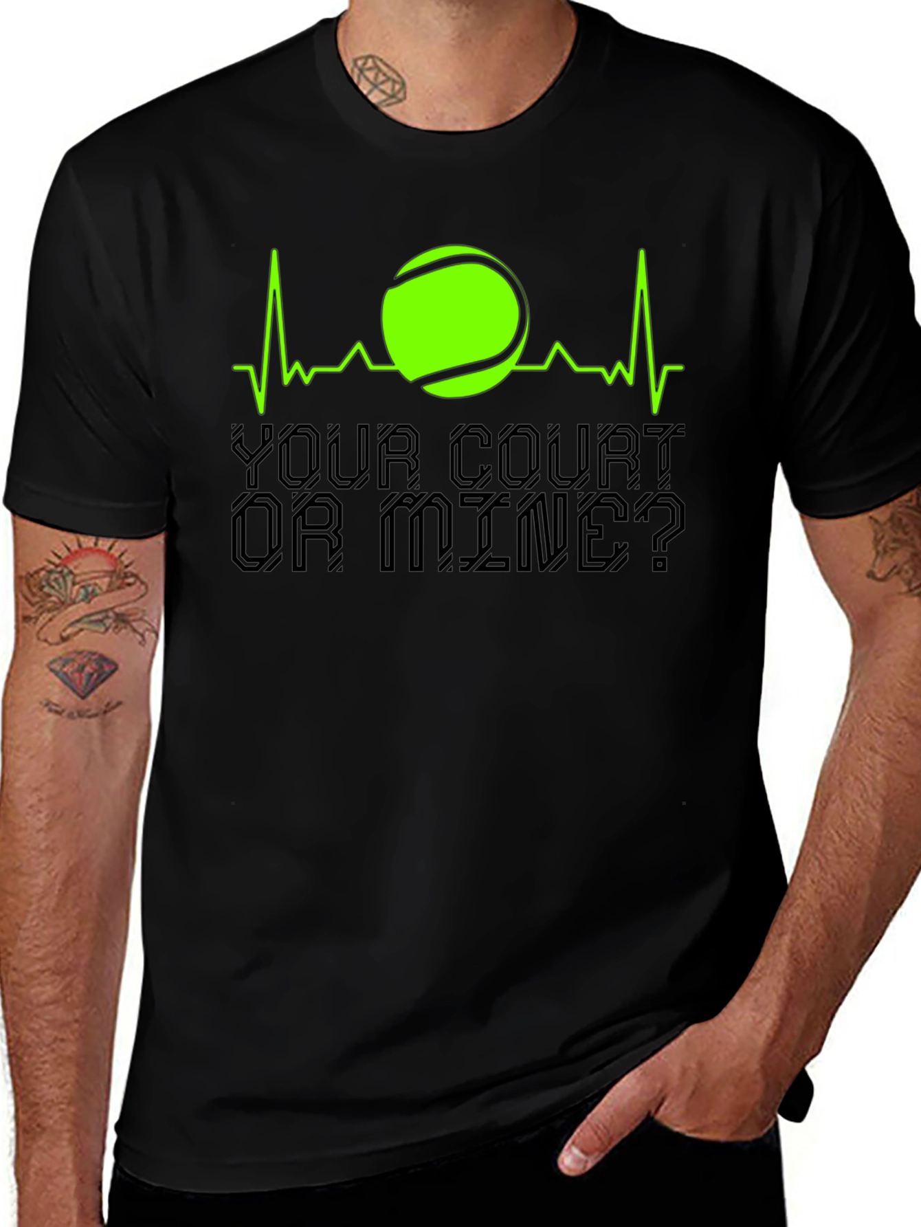 Variant 5 of Tennis Heartbeat Graphic T-Shirt - Your Court Or Mine?