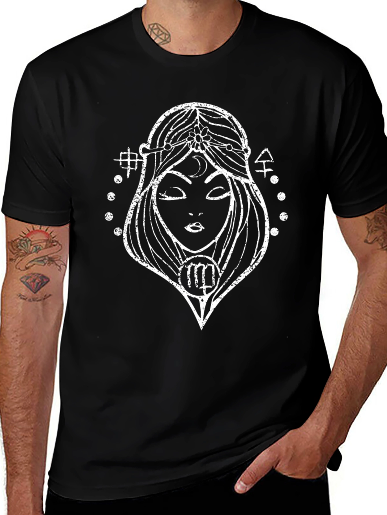 Variant 21 of Mystic Moon Goddess Graphic Tee - Black Cotton T-Shirt