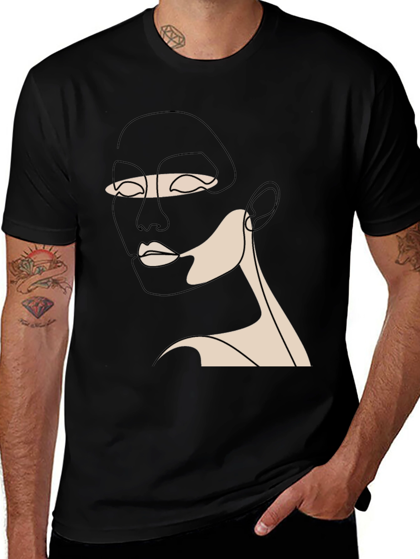 Variant 15 of Minimalist Face Line Art Black T-Shirt