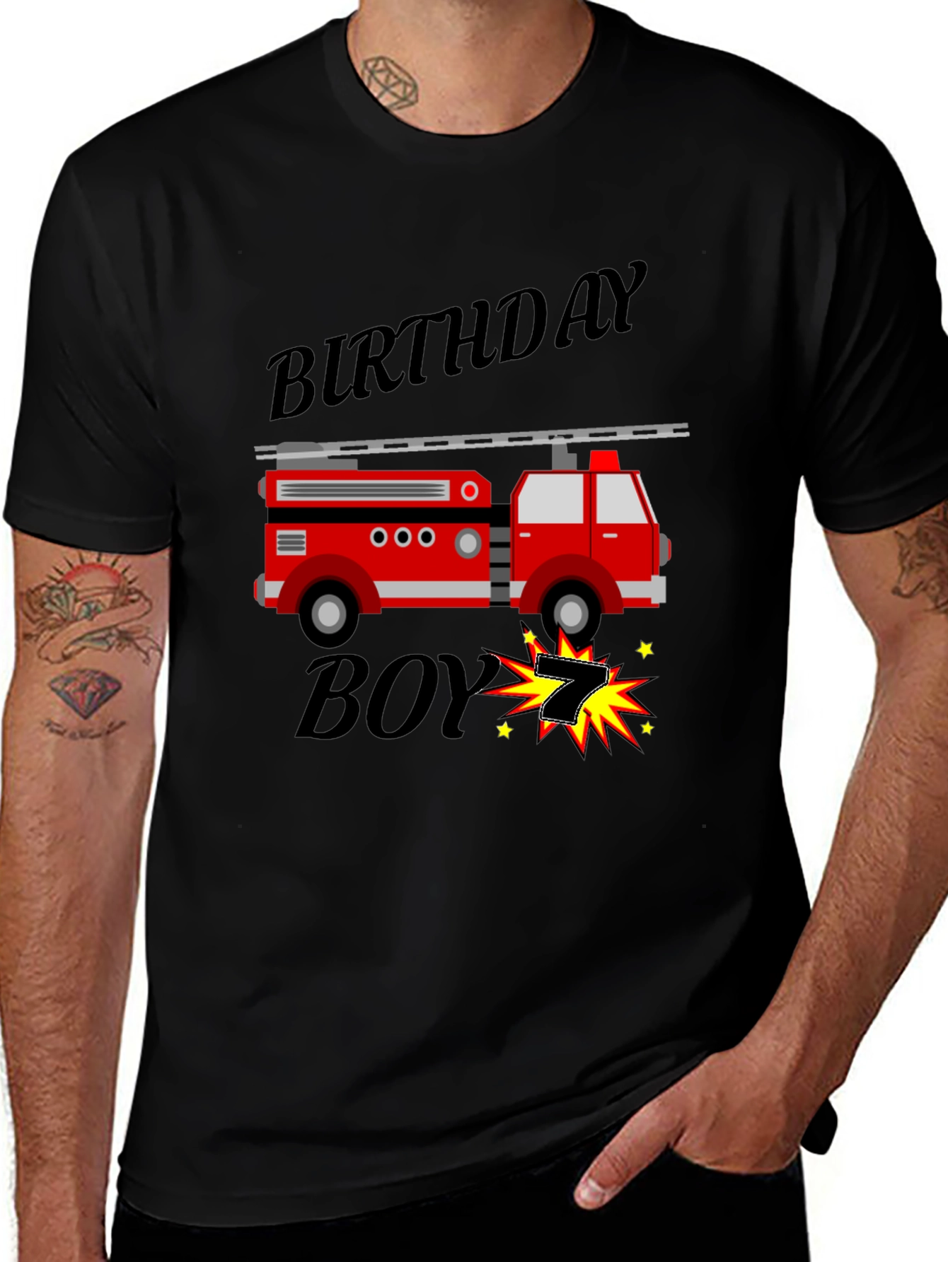 Black Birthday Boy Firetruck T-Shirt main image
