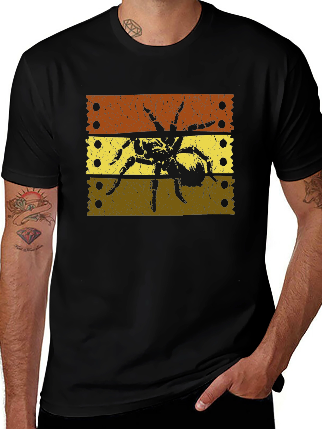 Variant 20 of Striped Tarantula Graphic Tee - Soft Black Cotton T-Shirt