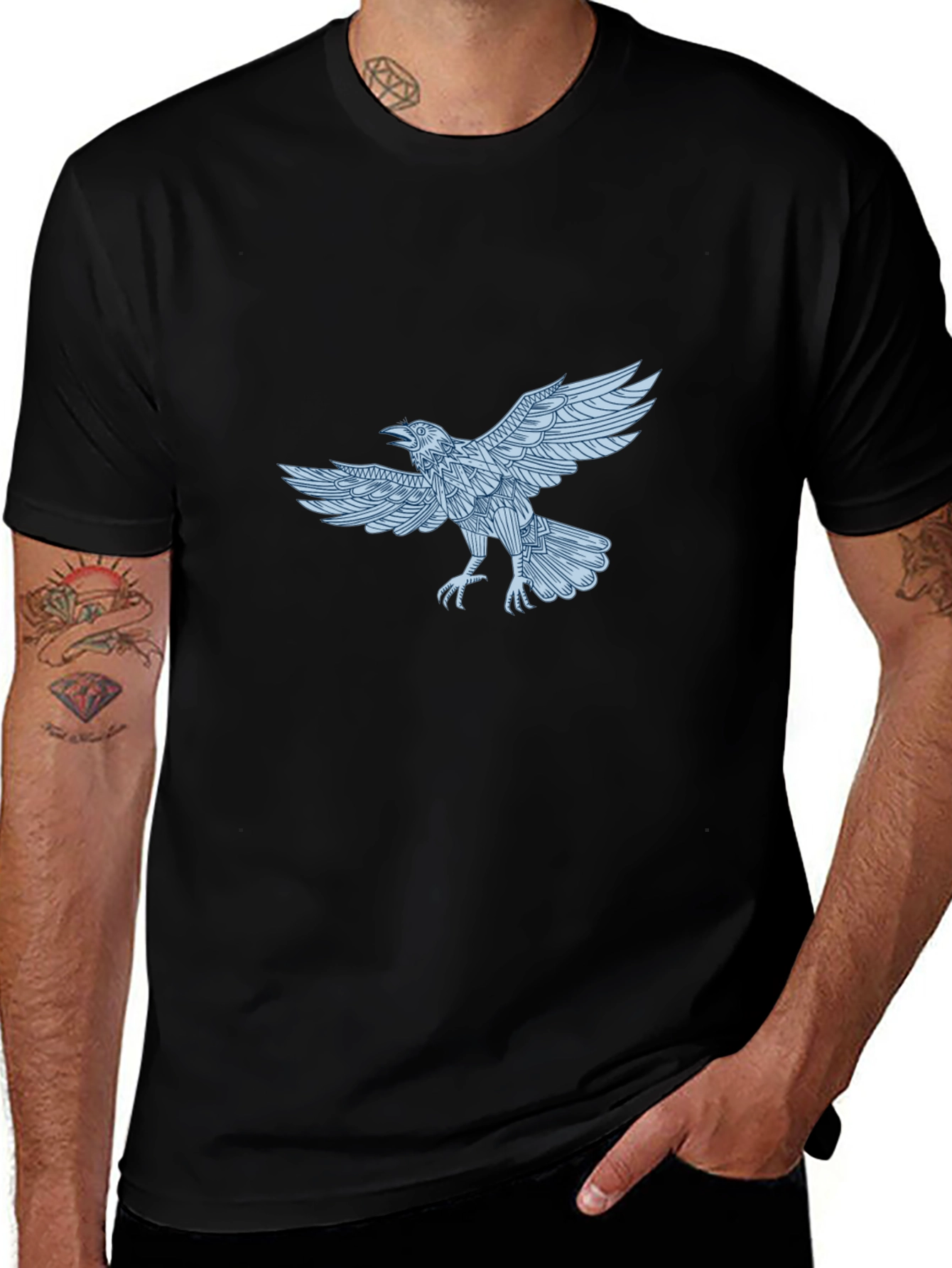Variant 5 of Raven Graphic Print Black T-Shirt