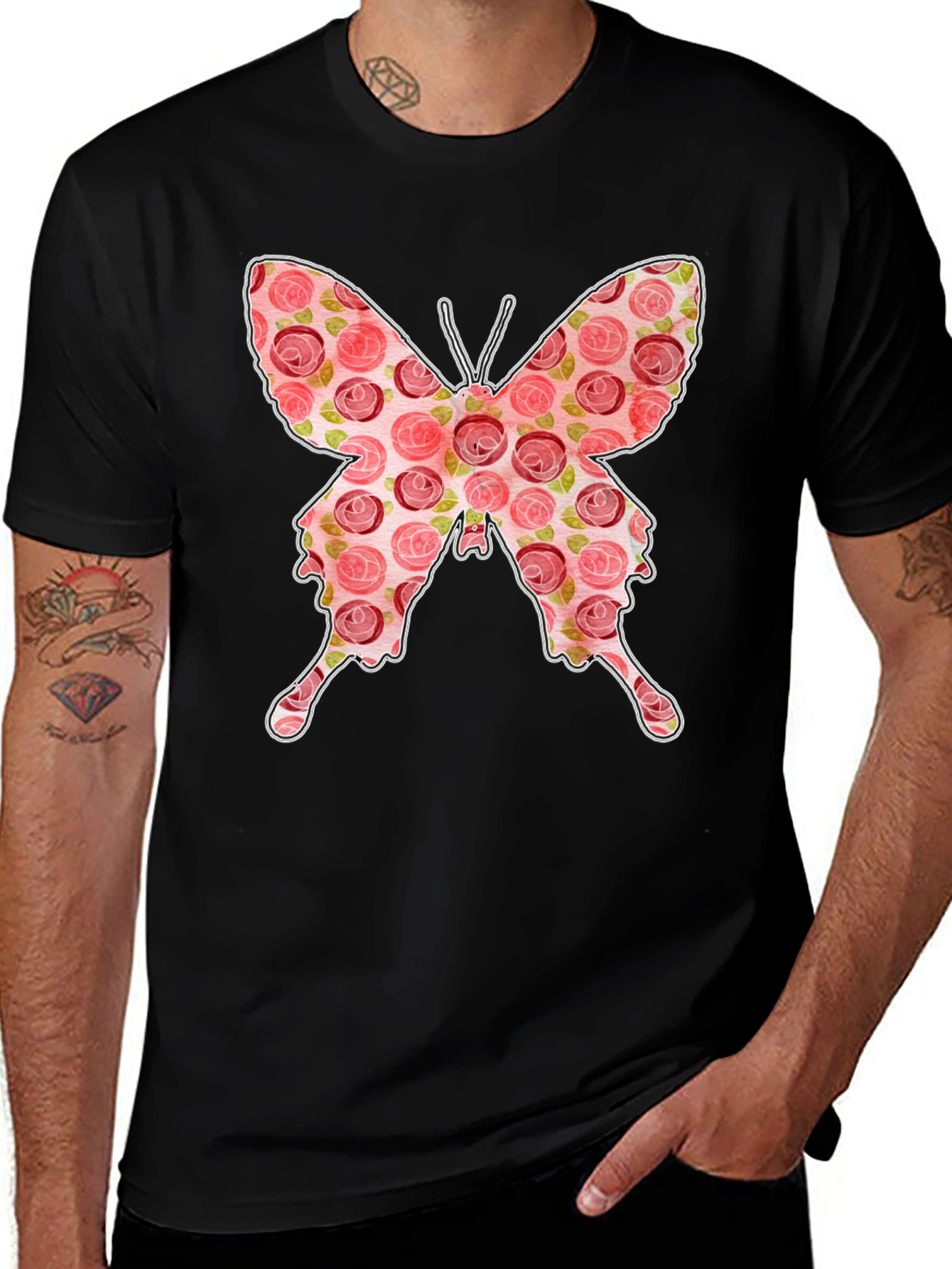Variant 11 of Floral Butterfly Graphic Tee - Stylish Black T-Shirt
