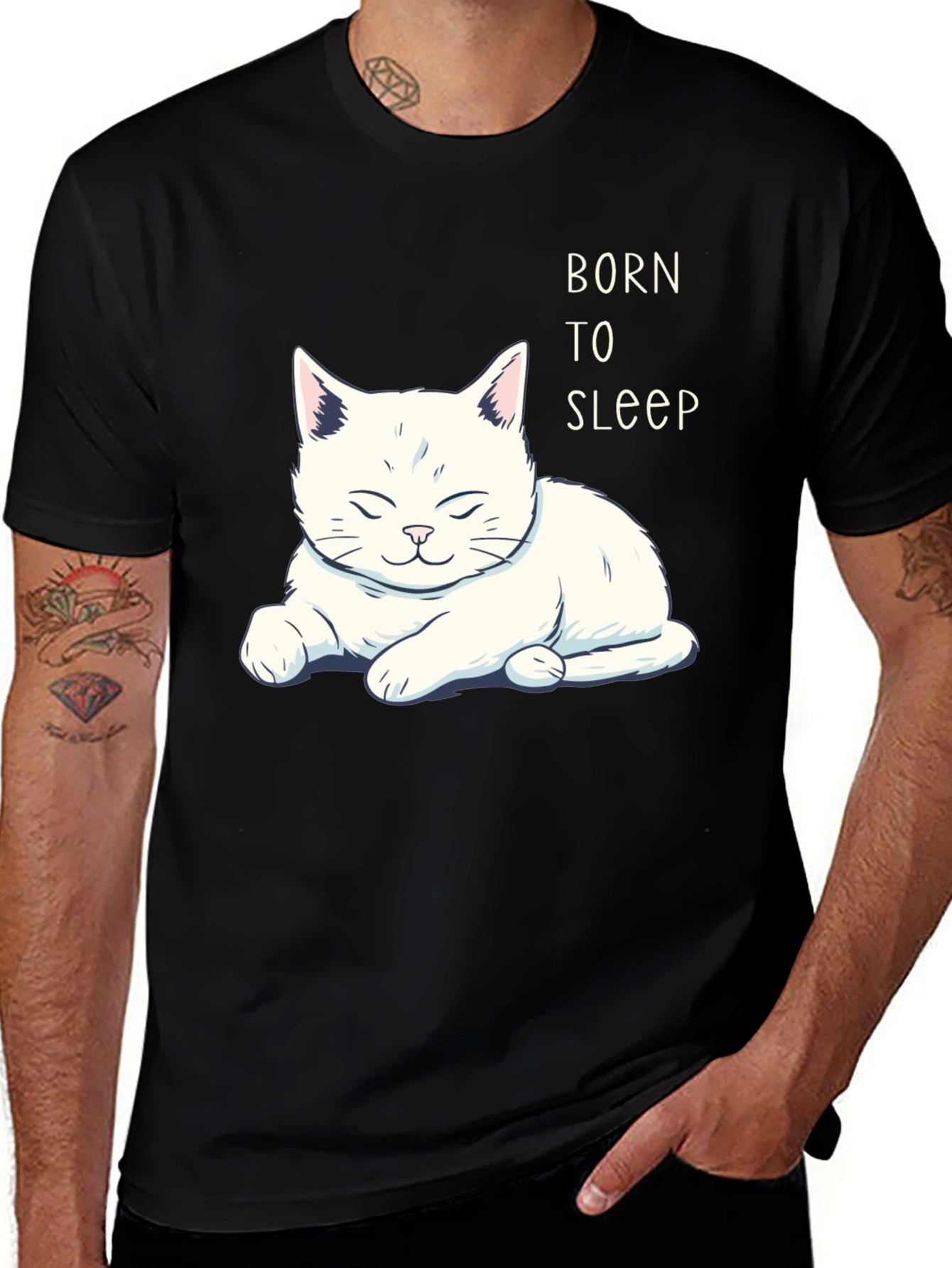 Variant 24 of Born to Sleep Cat Graphic T-Shirt - Black