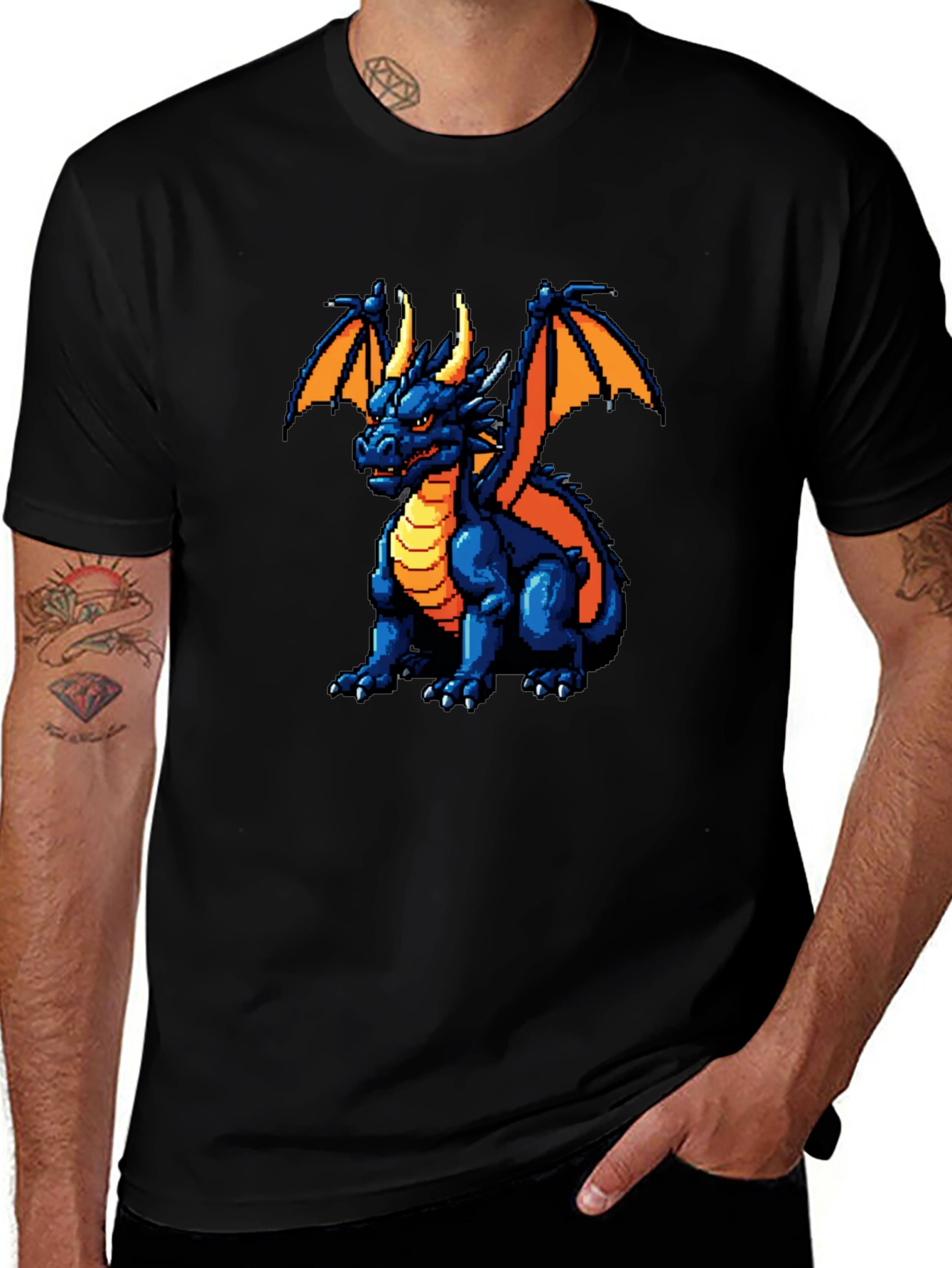 Variant 27 of Pixel Dragon Graphic Black T-Shirt