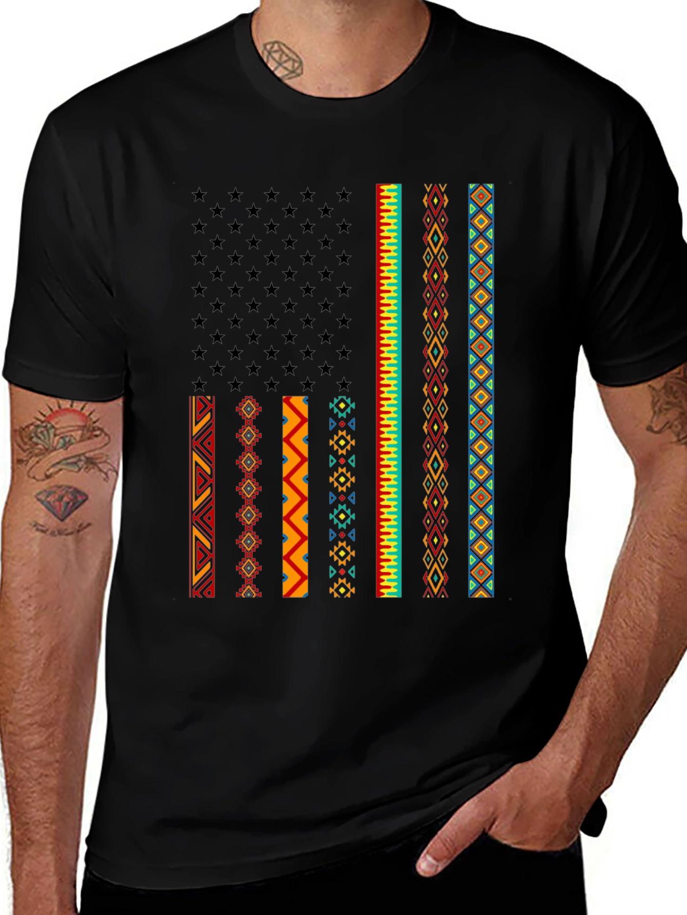 Black Aztec American Flag Graphic Tee main image