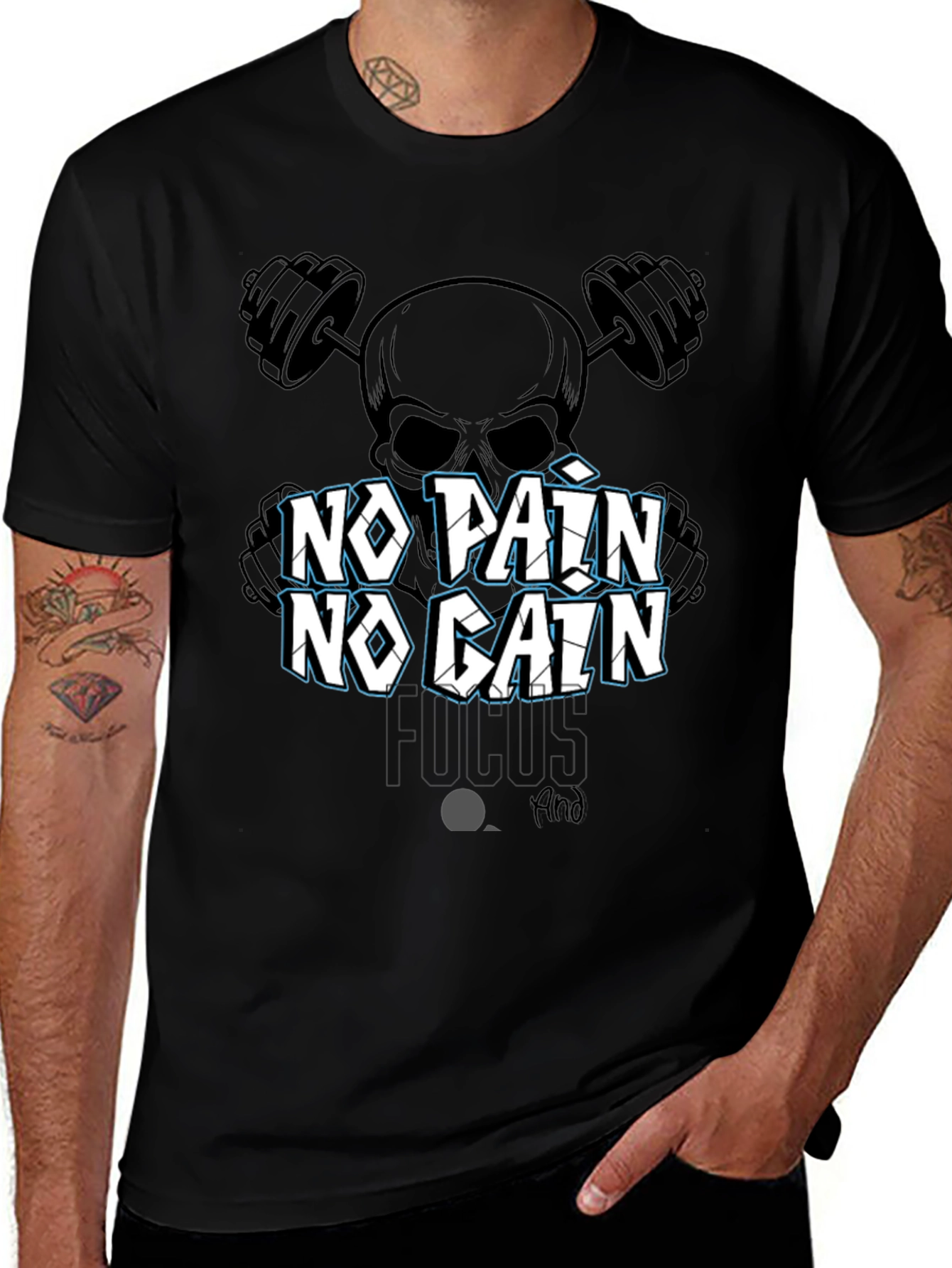 Variant 26 of No Pain No Gain Graphic Tee - Skull & Weights