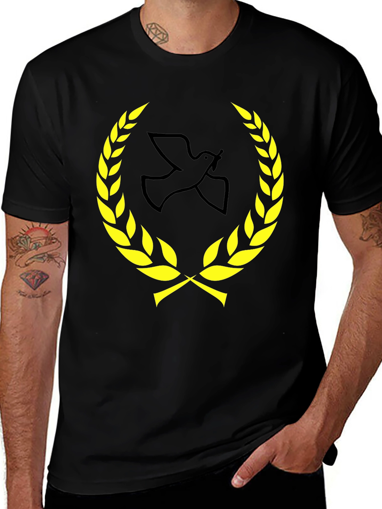 Variant 29 of Peace Dove Wreath Graphic T-Shirt - Black