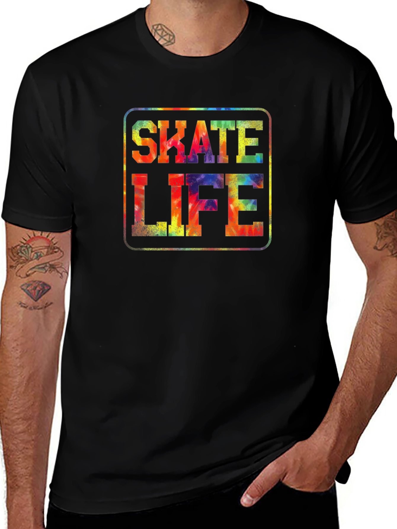 Variant 12 of Skate Life Tie-Dye Graphic Print Black T-Shirt