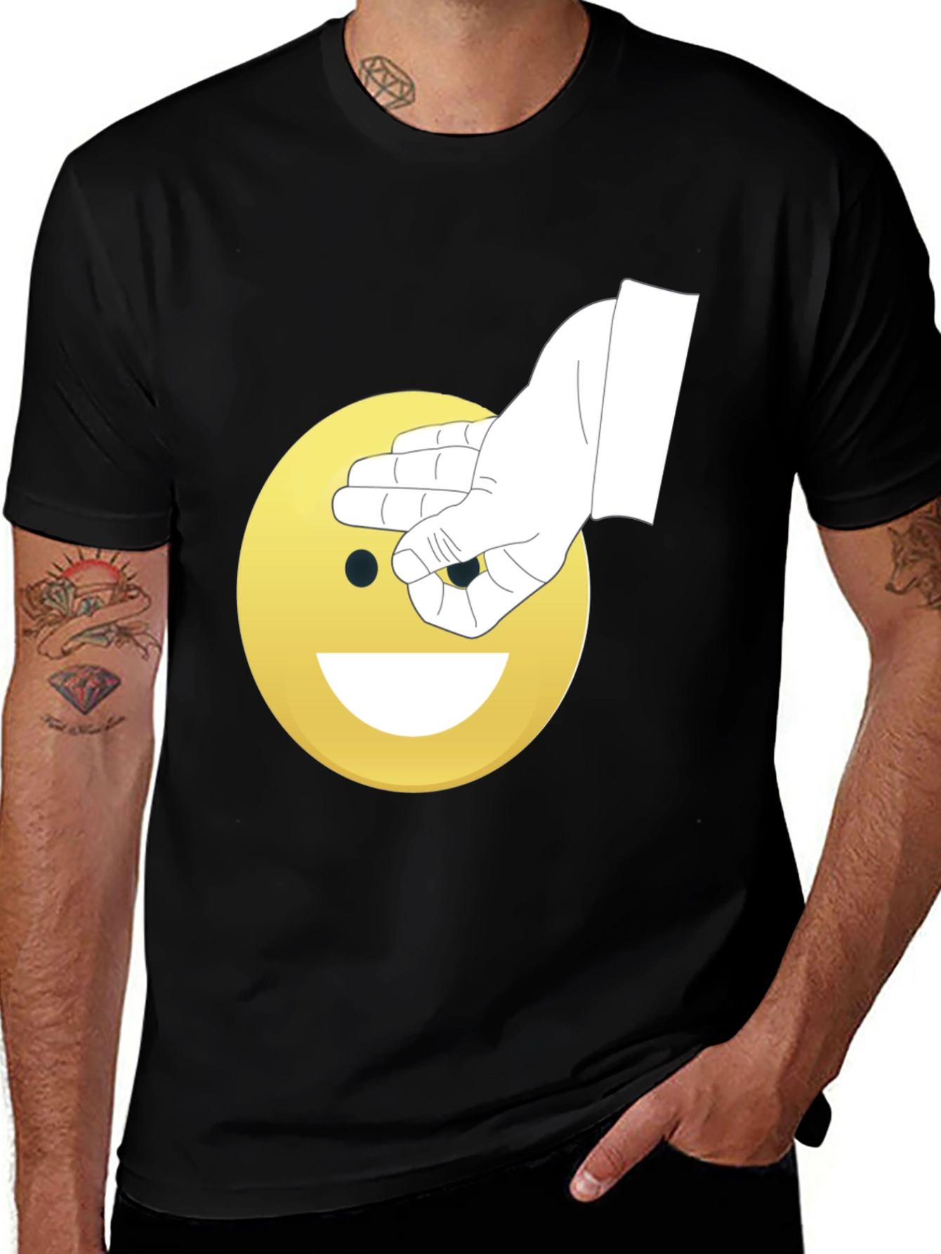 Variant 12 of Emoji Peek-a-Boo Graphic Tee - Fun Black T-Shirt