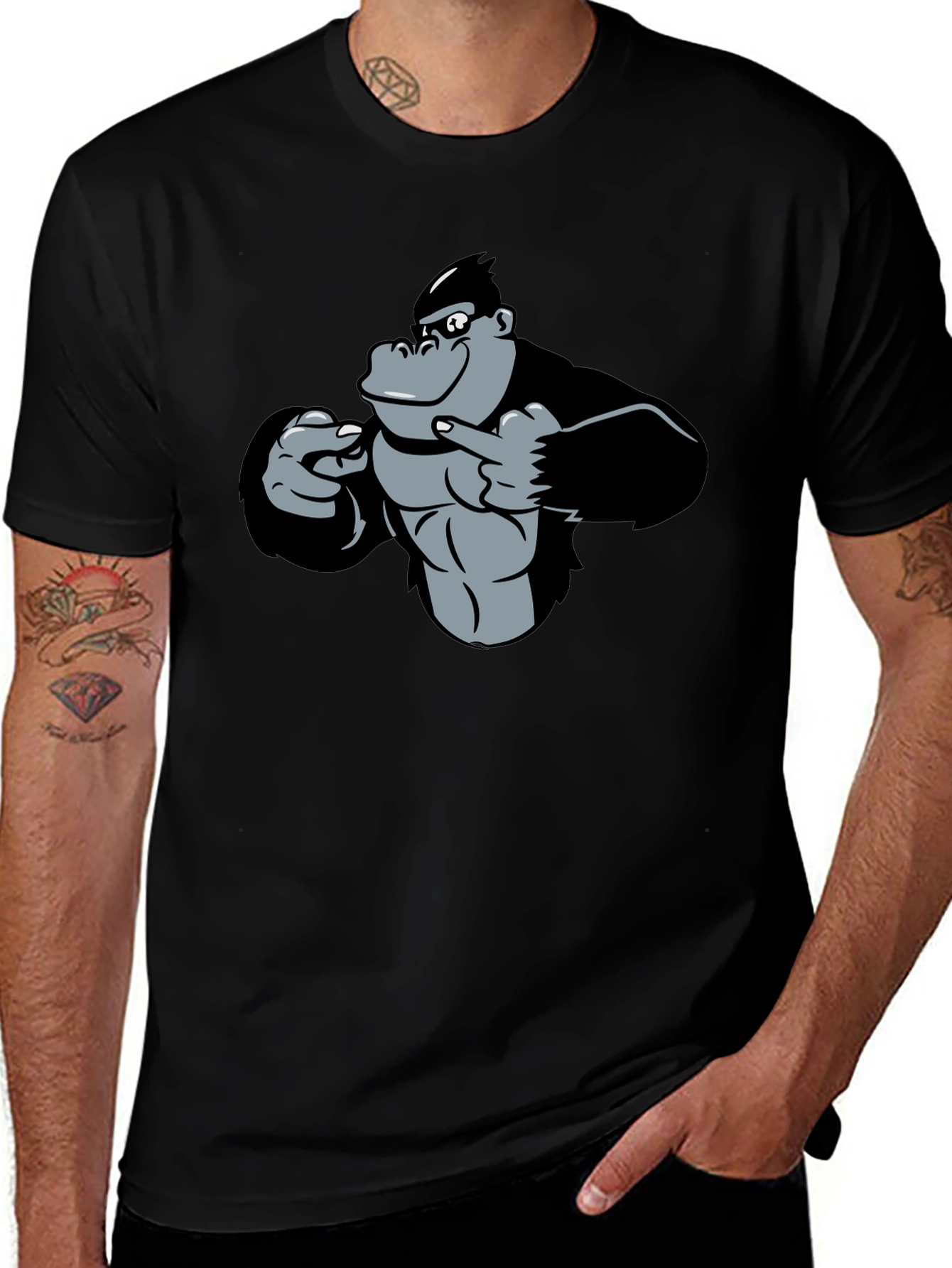 Variant 5 of Funny Gorilla Pointing T-Shirt - Black