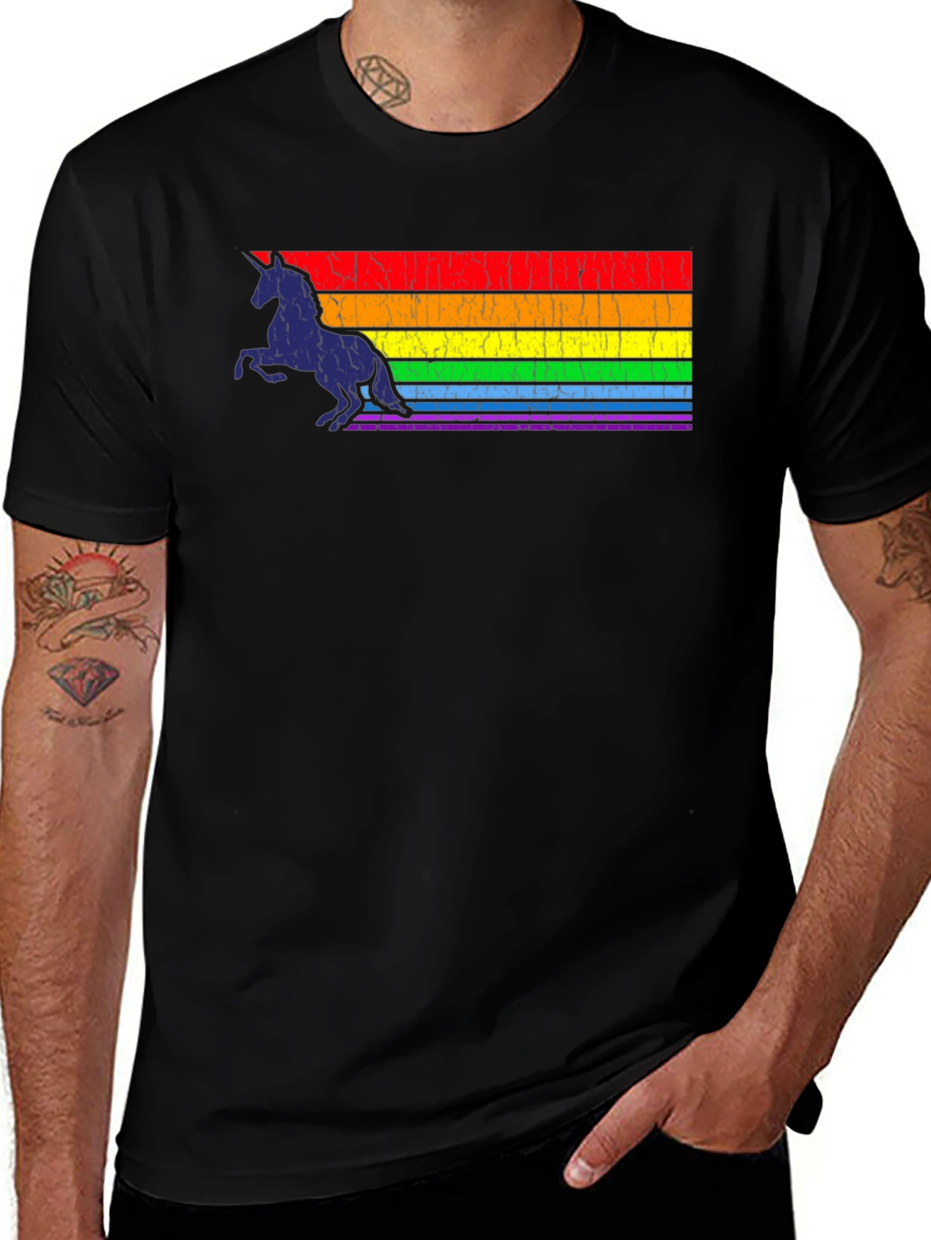 Variant 24 of Rainbow Unicorn Black T-Shirt