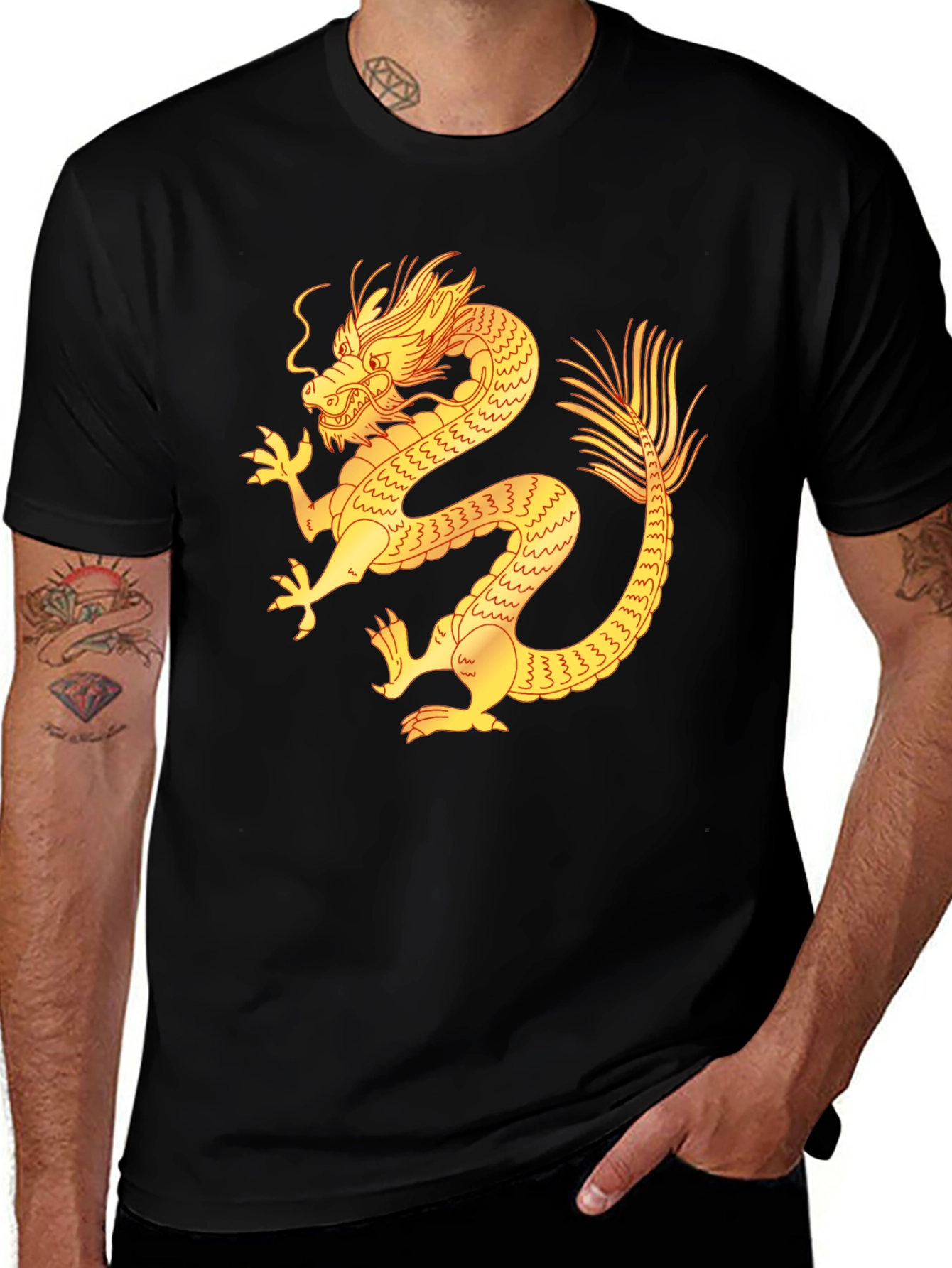 Variant 19 of Black T-Shirt with Golden Dragon Design