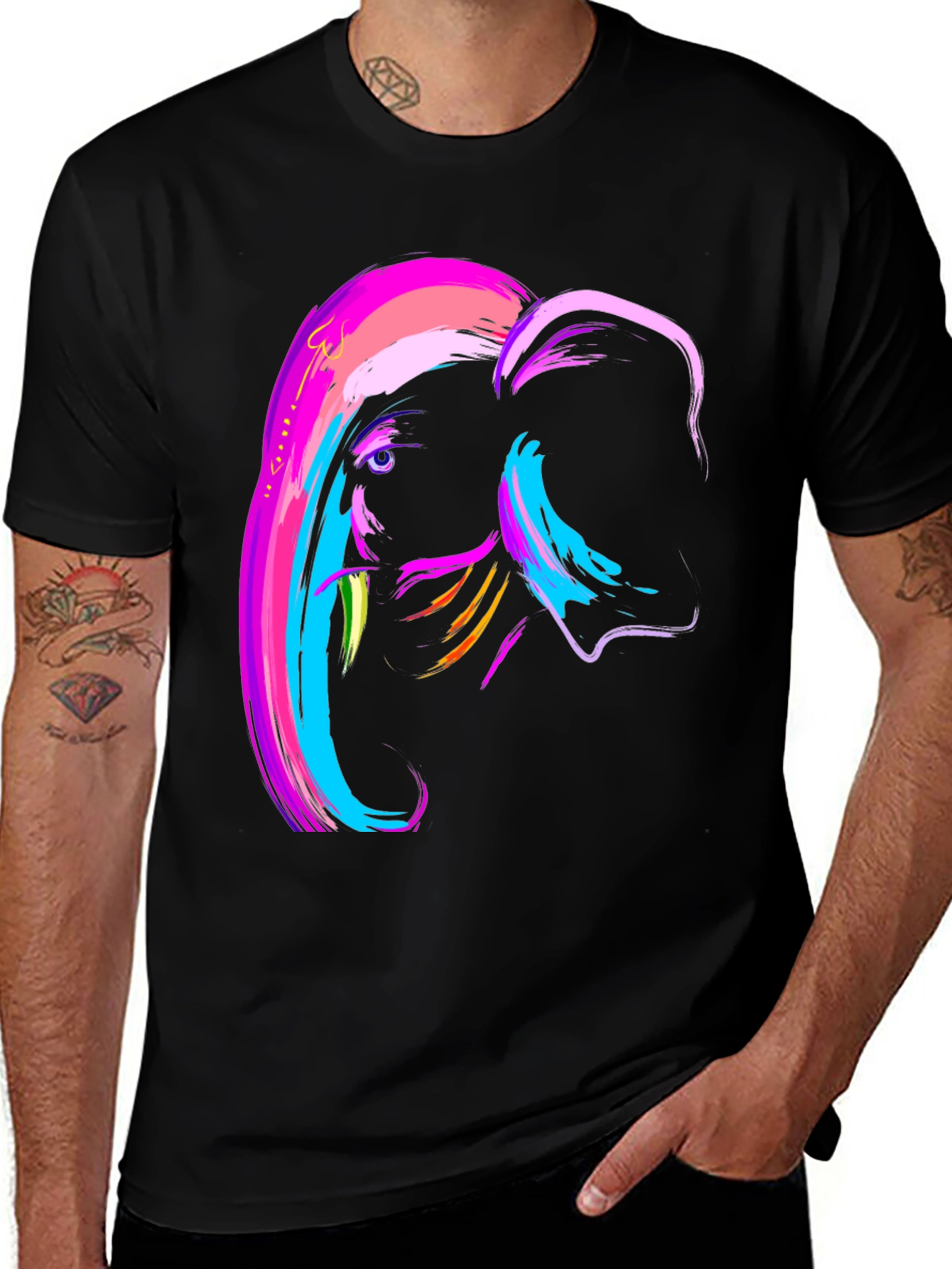 Variant 2 of Colorful Elephant Graphic Print Black T-Shirt