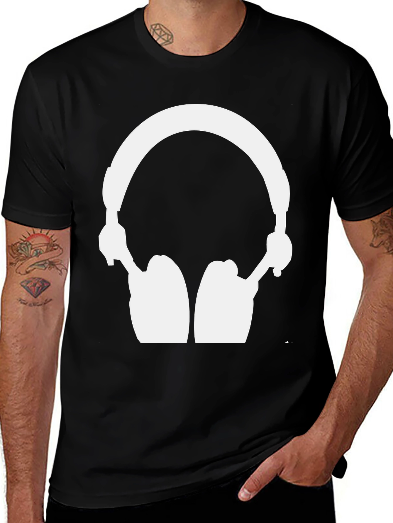 Variant 11 of Headphones Graphic Tee - Black Casual Shirt
