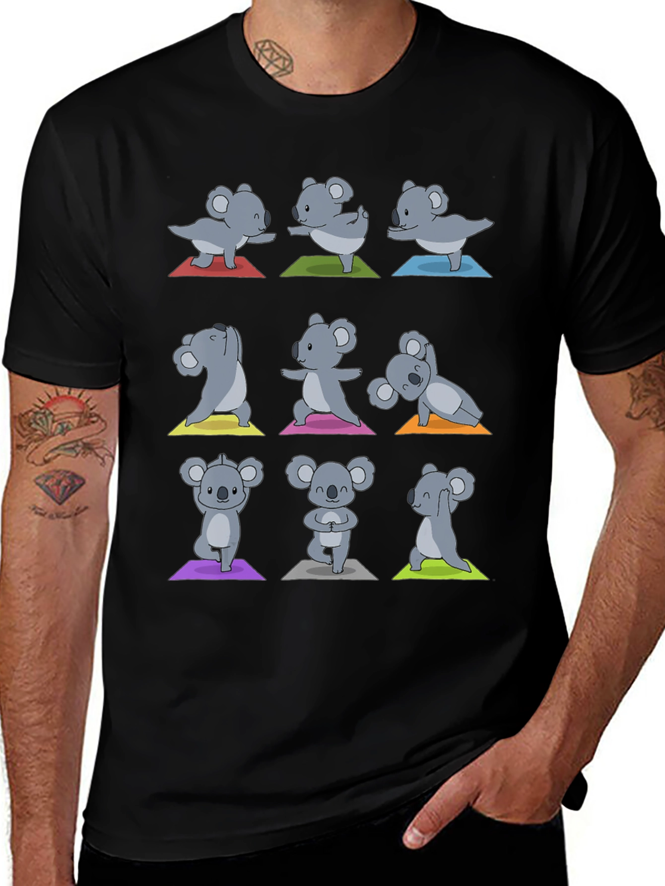Variant 5 of Yoga Koala T-Shirt: Men's Black Cotton Tee