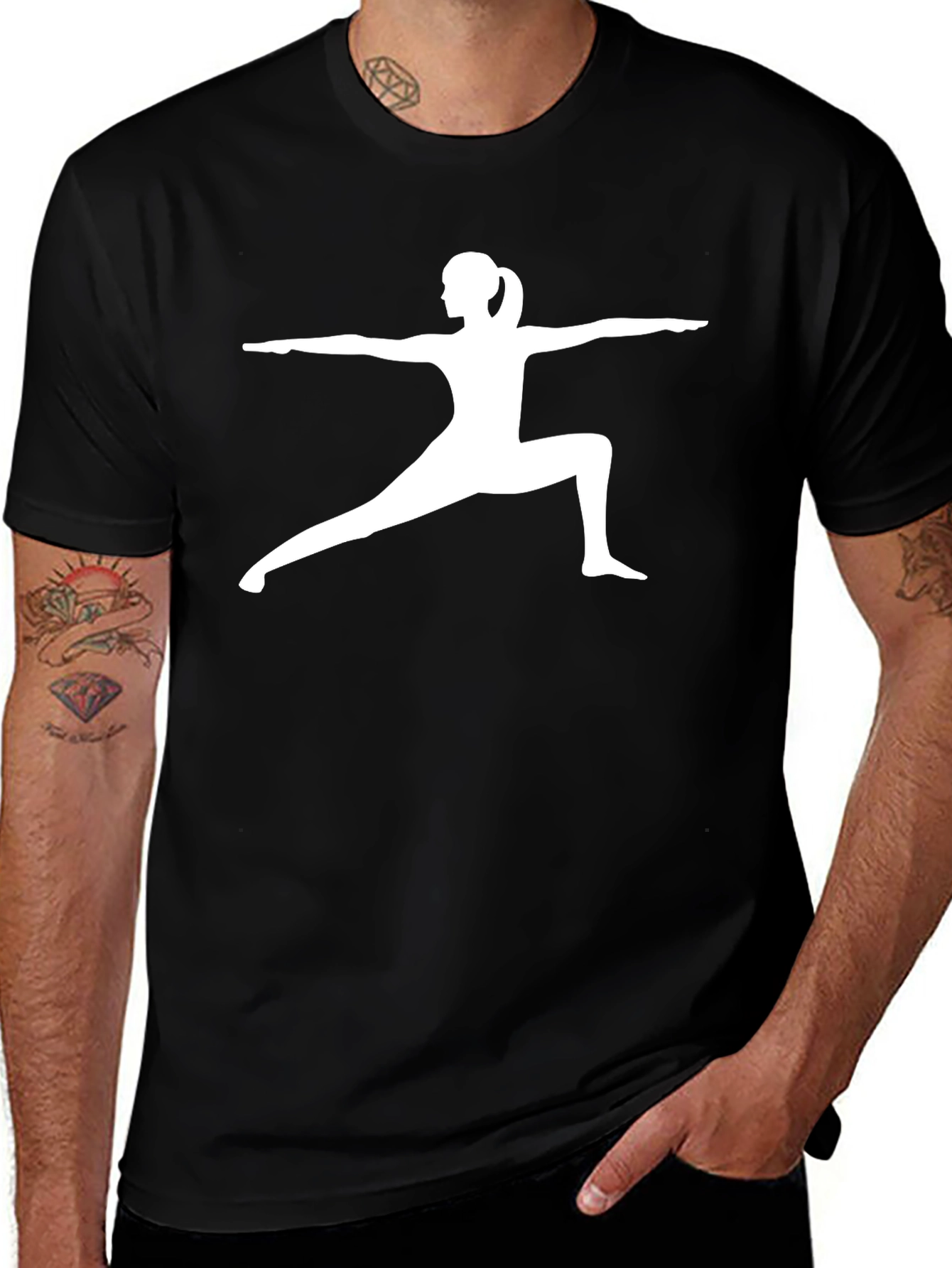 Variant 30 of Yoga Warrior Pose Black T-Shirt