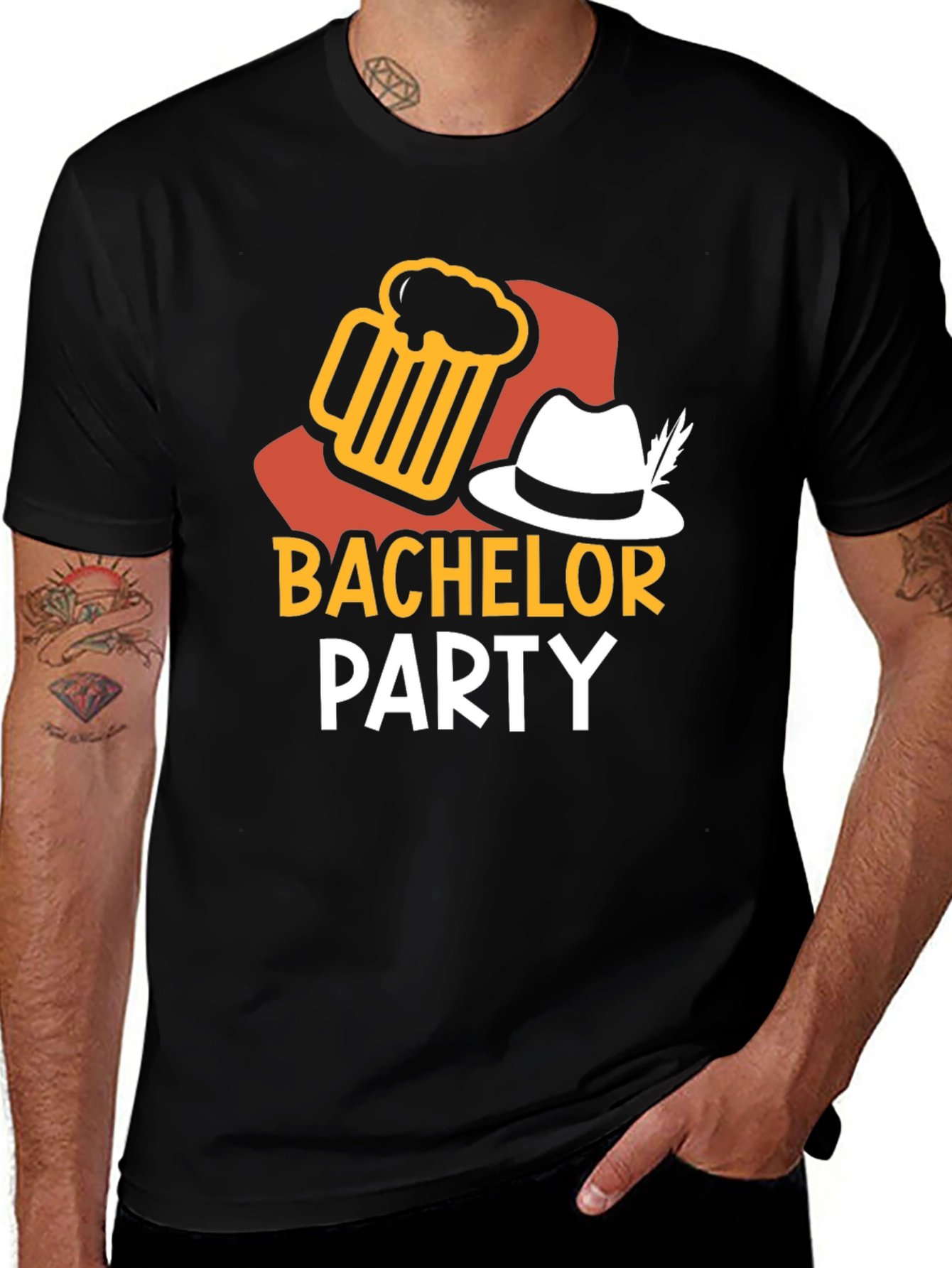 Variant 12 of Bachelor Party T-Shirt - Beer & Hat Graphic