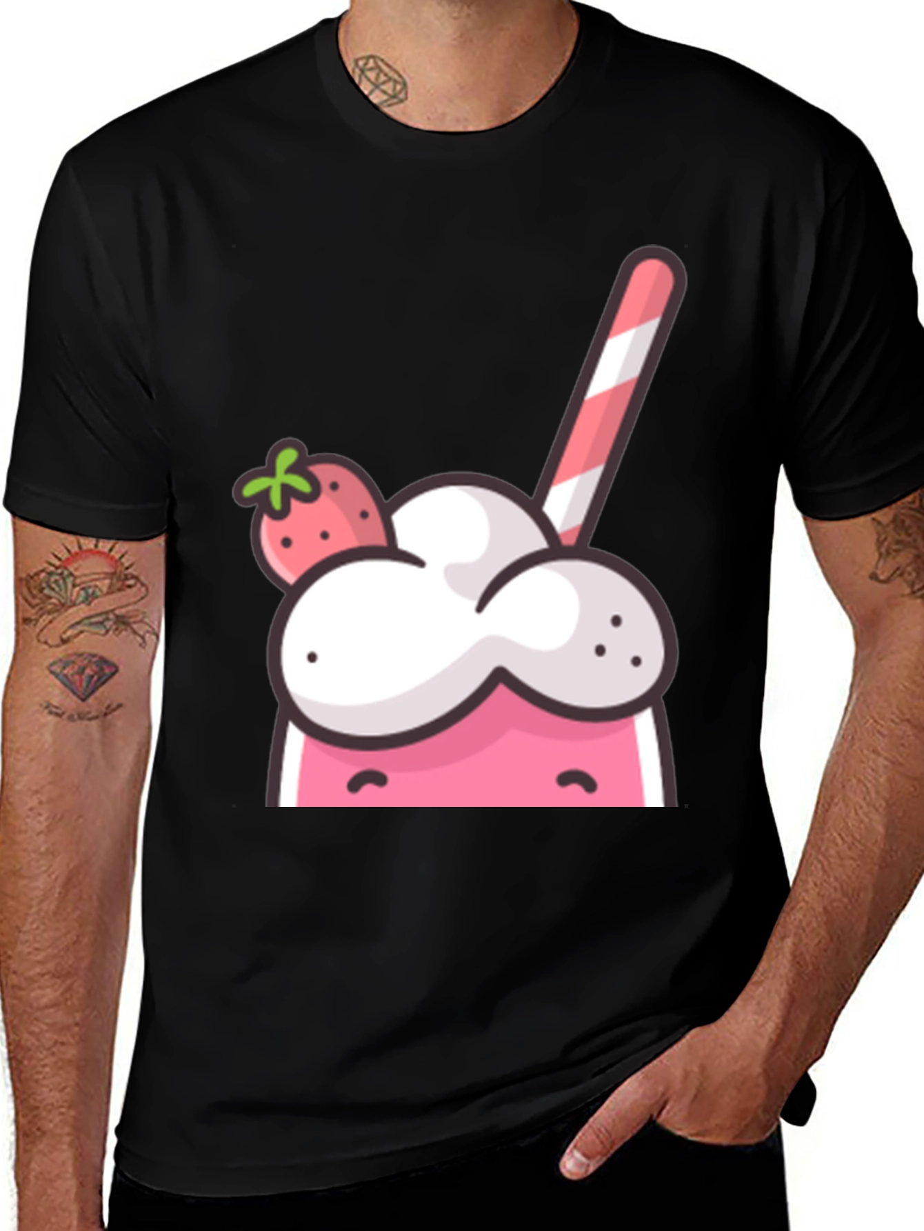 Variant 8 of Strawberry Milkshake Graphic Tee - Cool Cartoon Design